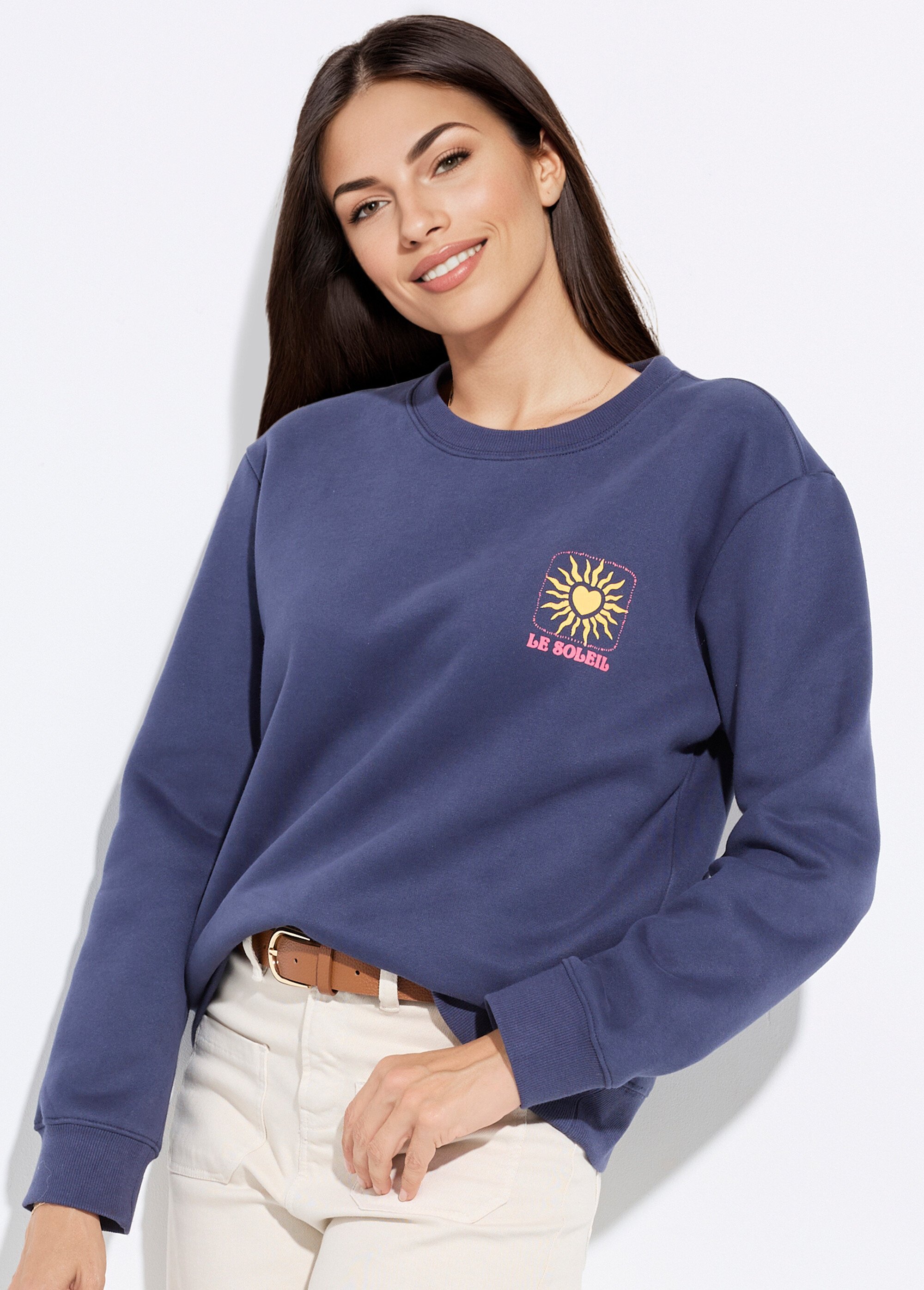 Sweat molletonné sérigraphie soleil Bleu MF-FSW26147 MV1
