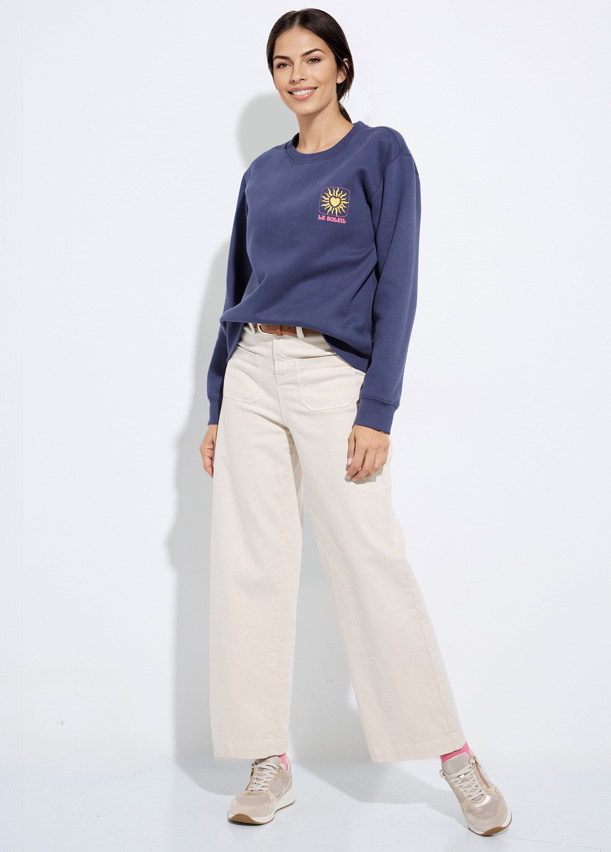 Sweat molletonné sérigraphie soleil Bleu MF-FSW26147 SF1