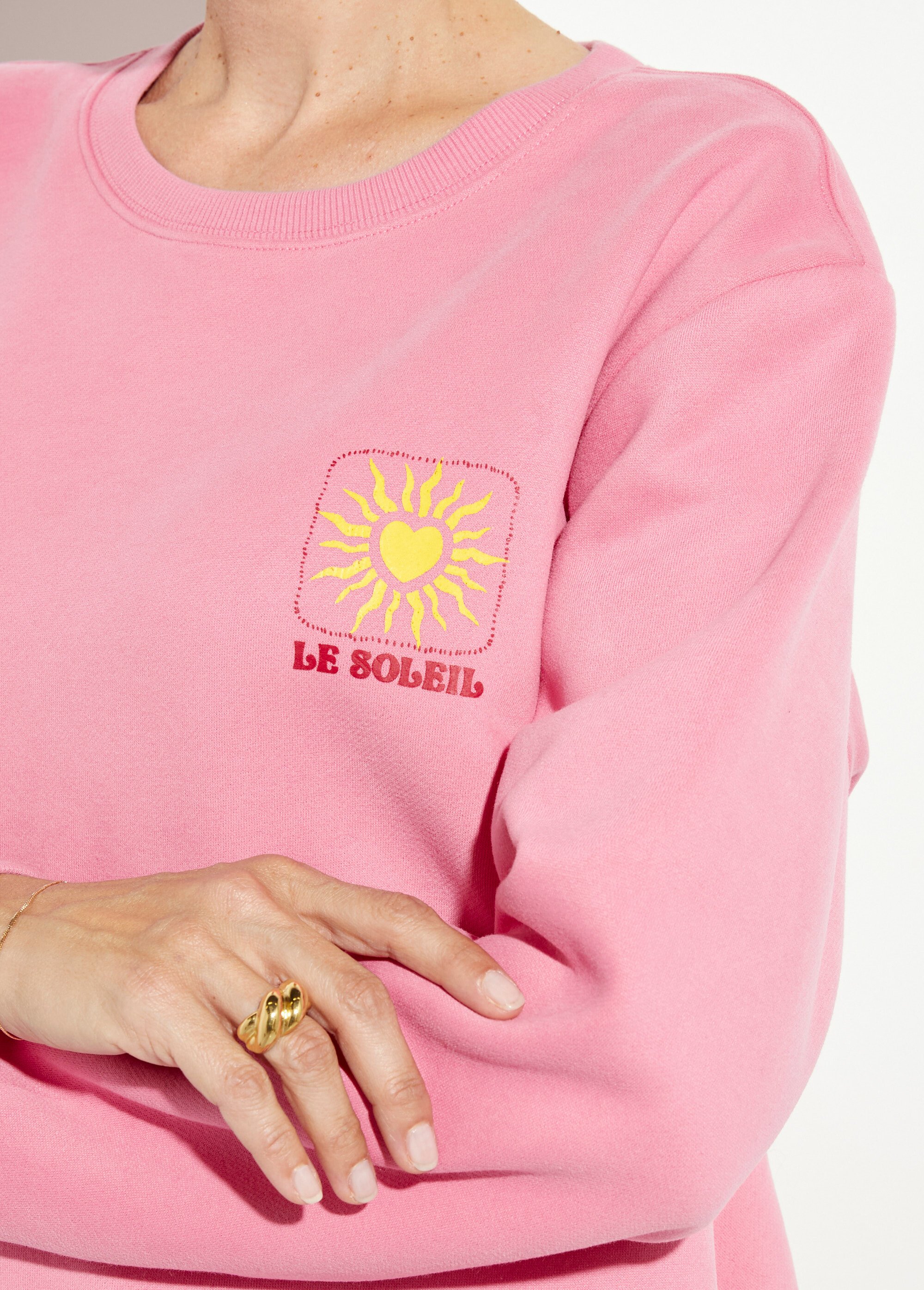 Sweat molletonné sérigraphie soleil Rose MF-FSW26147 DE1