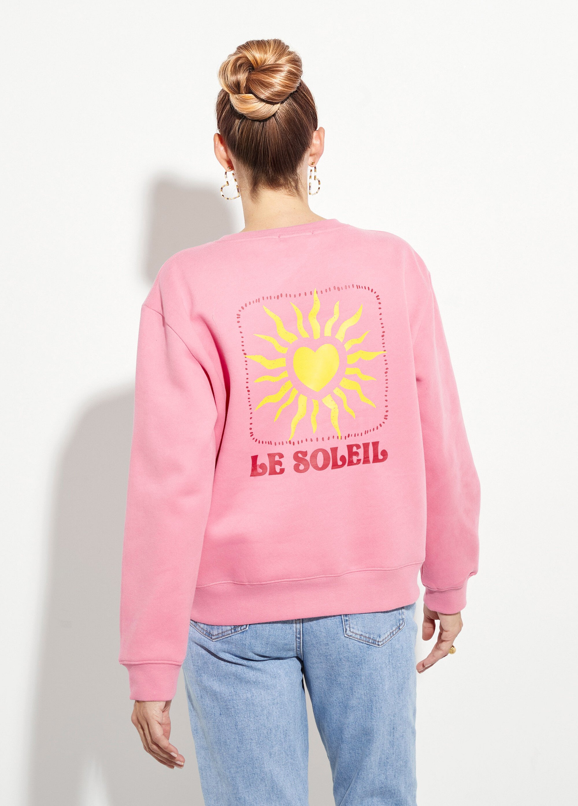 Sweat molletonné sérigraphie soleil Rose MF-FSW26147 DO1