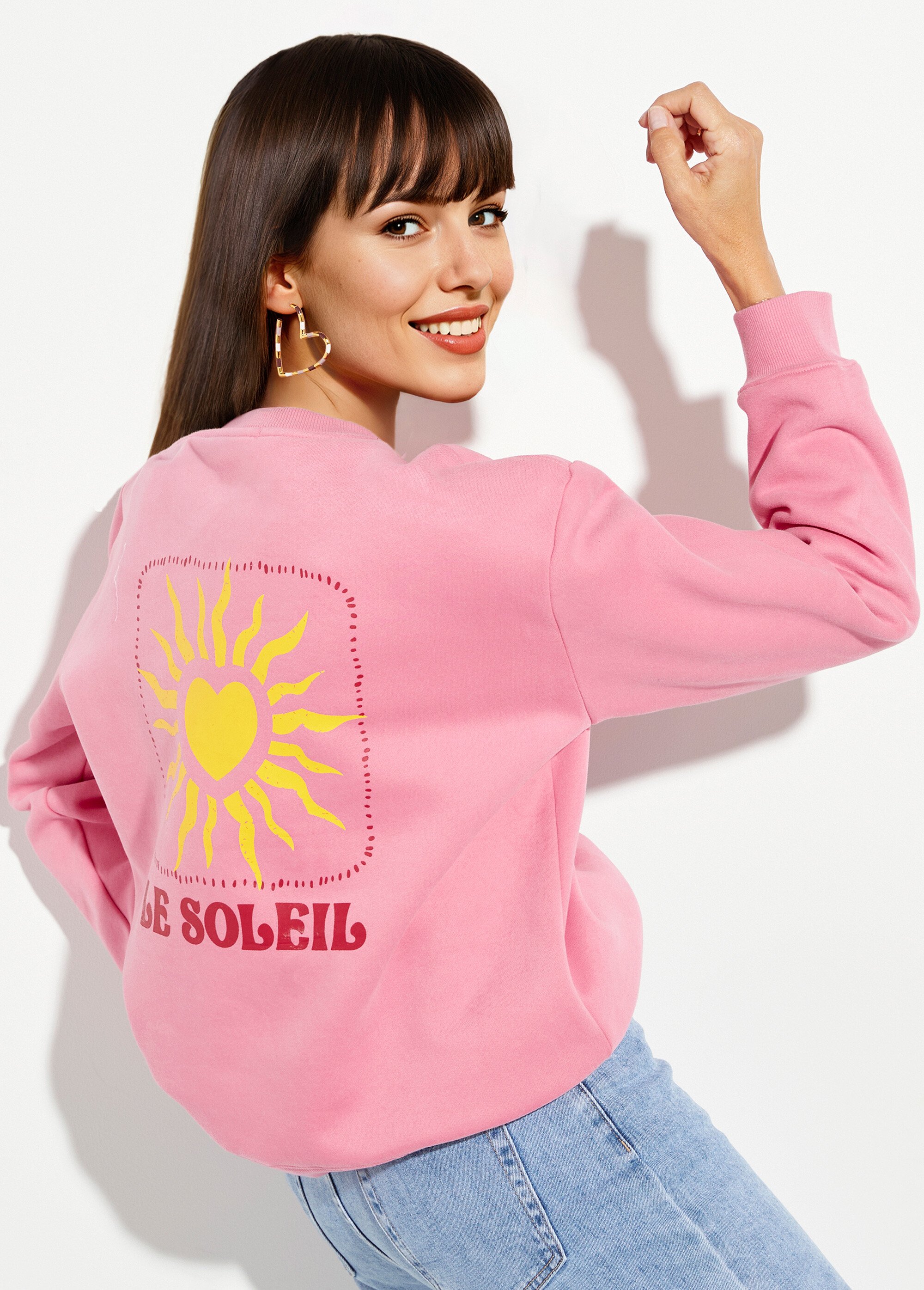 Sweat molletonné sérigraphie soleil Rose MF-FSW26147 MV1