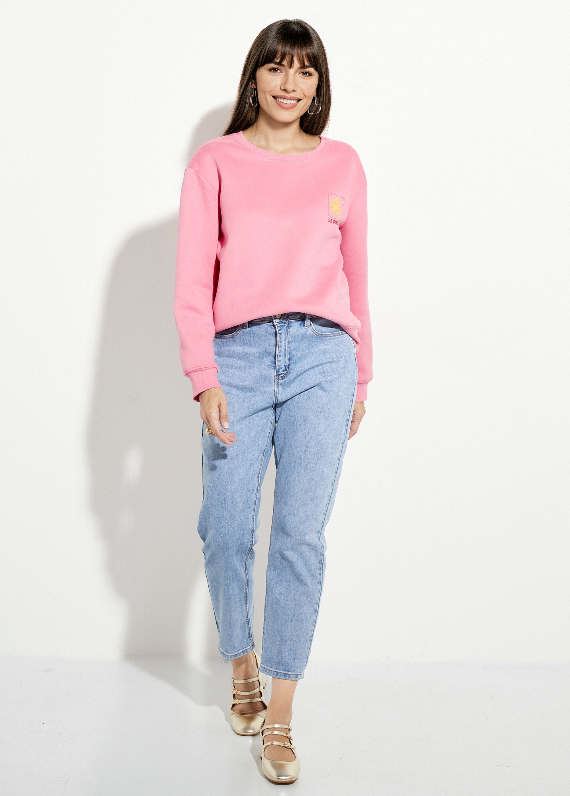Sweat molletonné sérigraphie soleil Rose MF-FSW26147 SF1