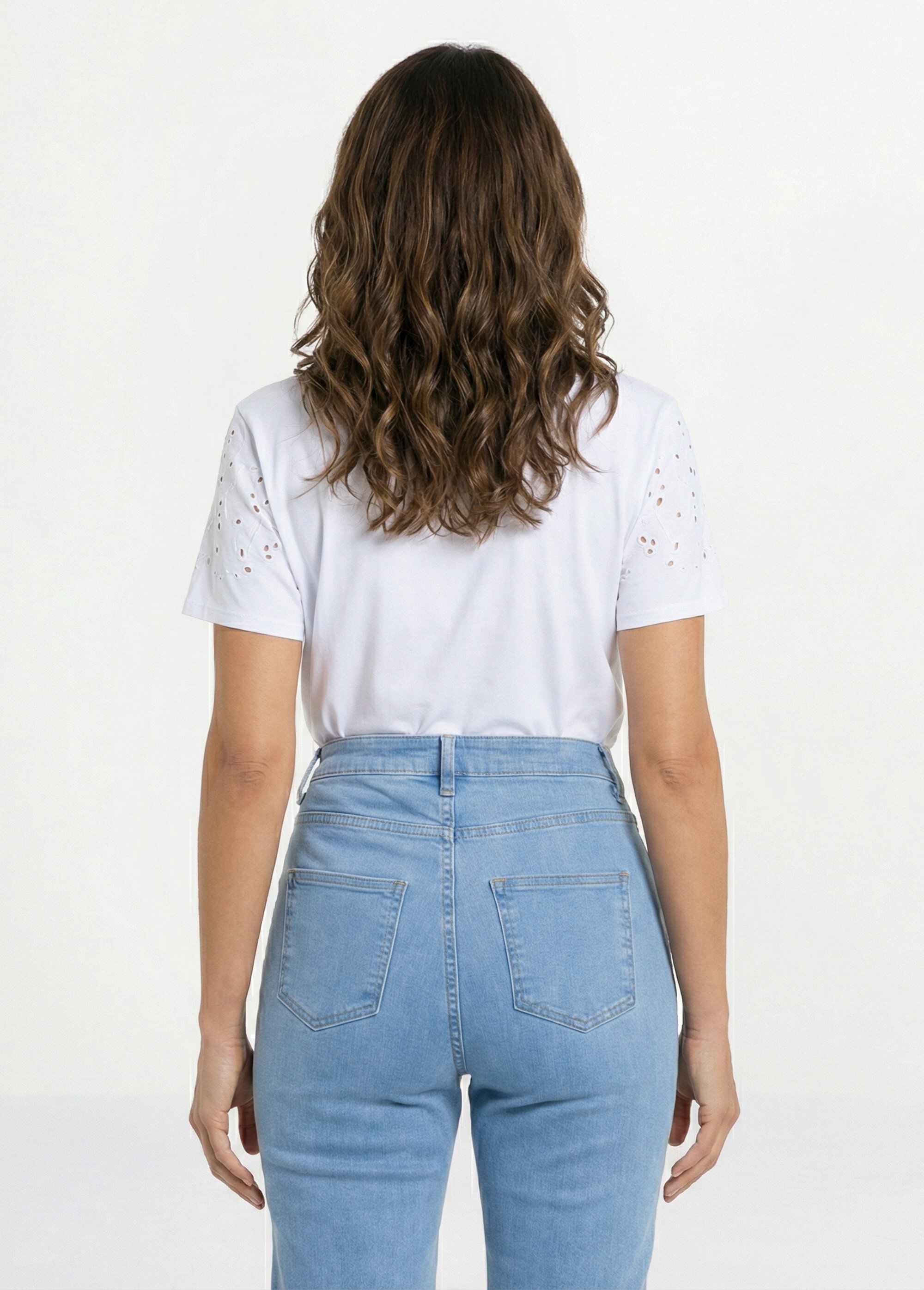 T-shirt manches courtes brodées coton stretch Femme Blanc CASSILIA DO1