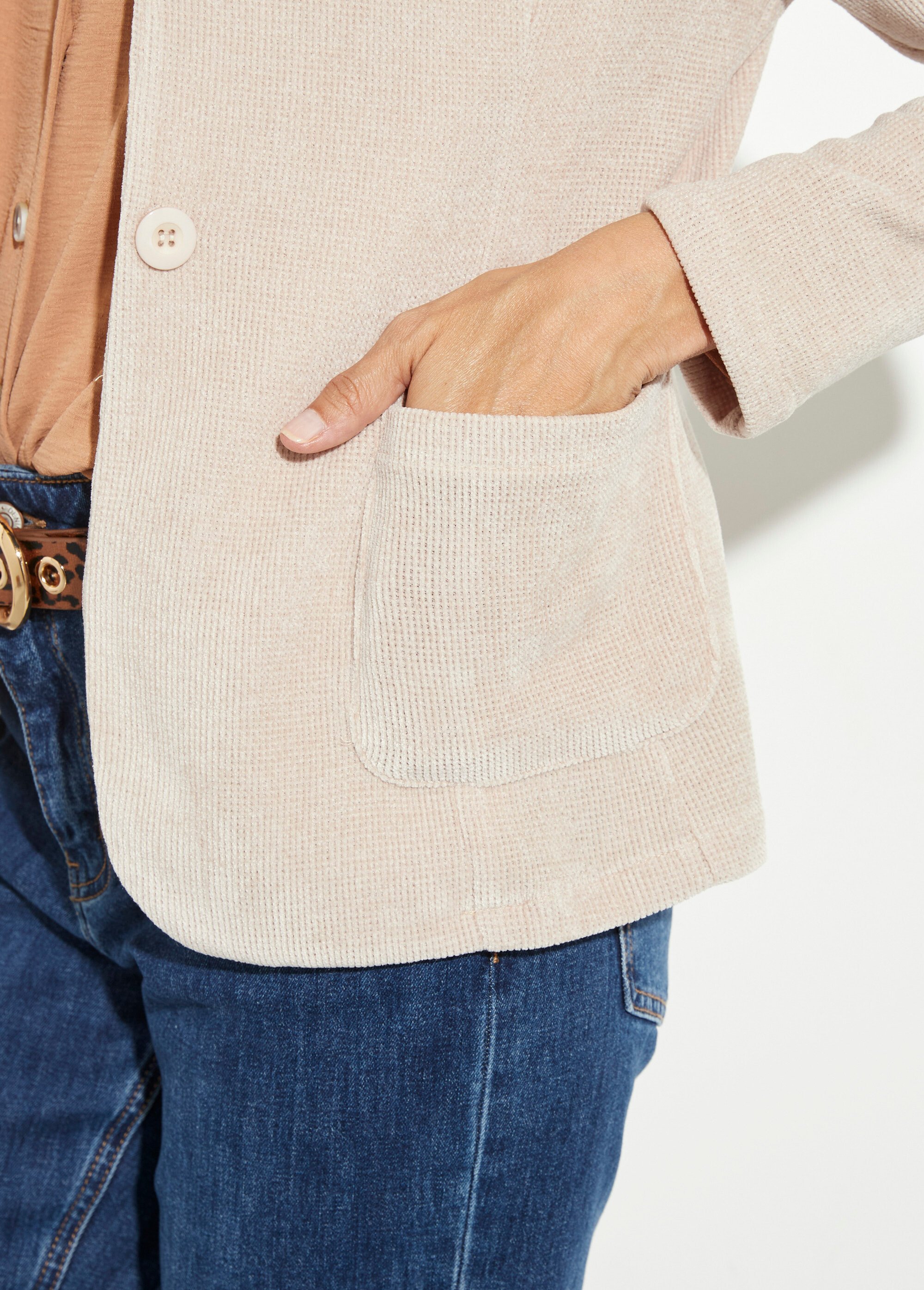 Veste col tailleur en velours reliefé Femme Beige LAC-518626 DE2
