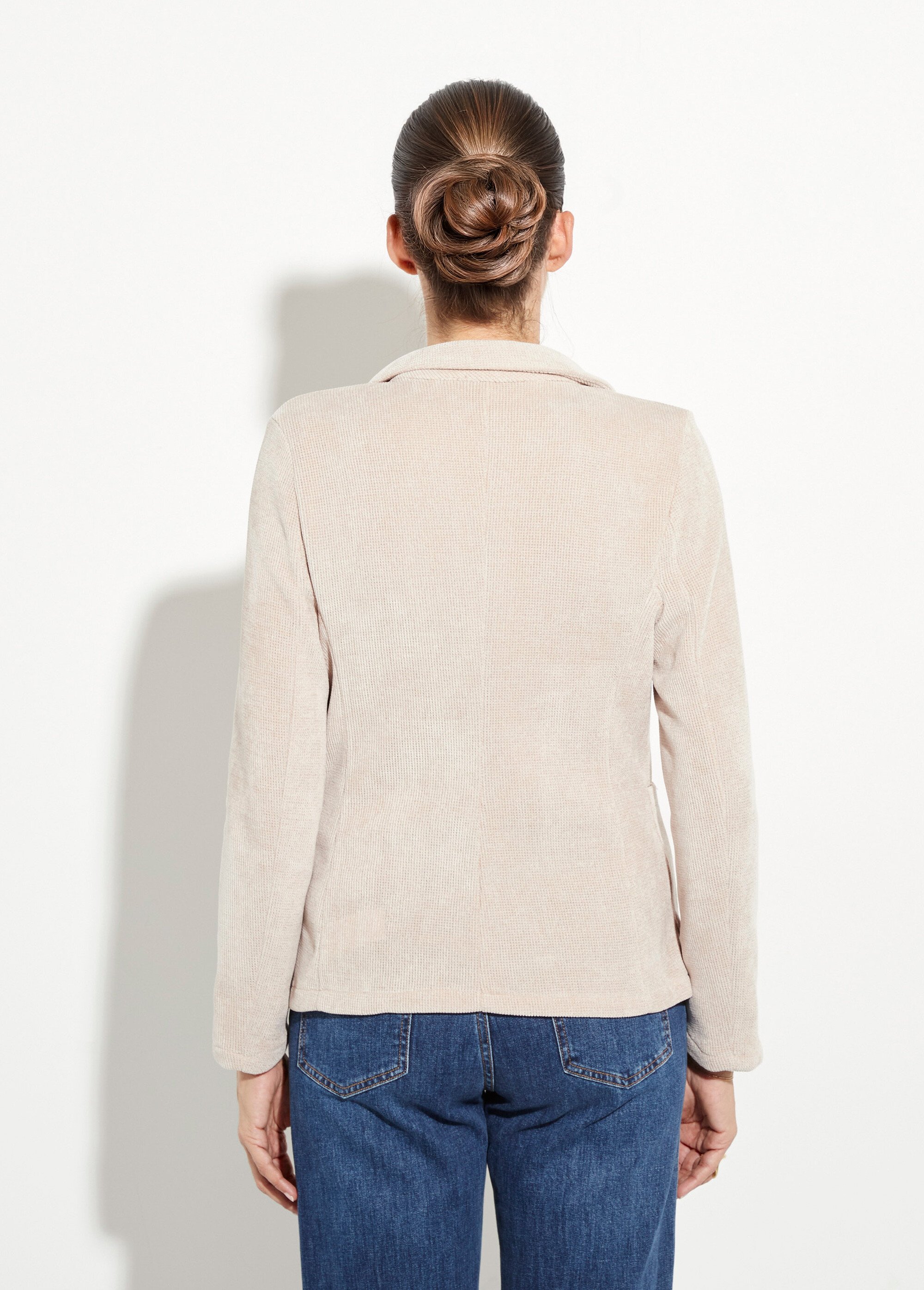 Veste col tailleur en velours reliefé Femme Beige LAC-518626 DO1