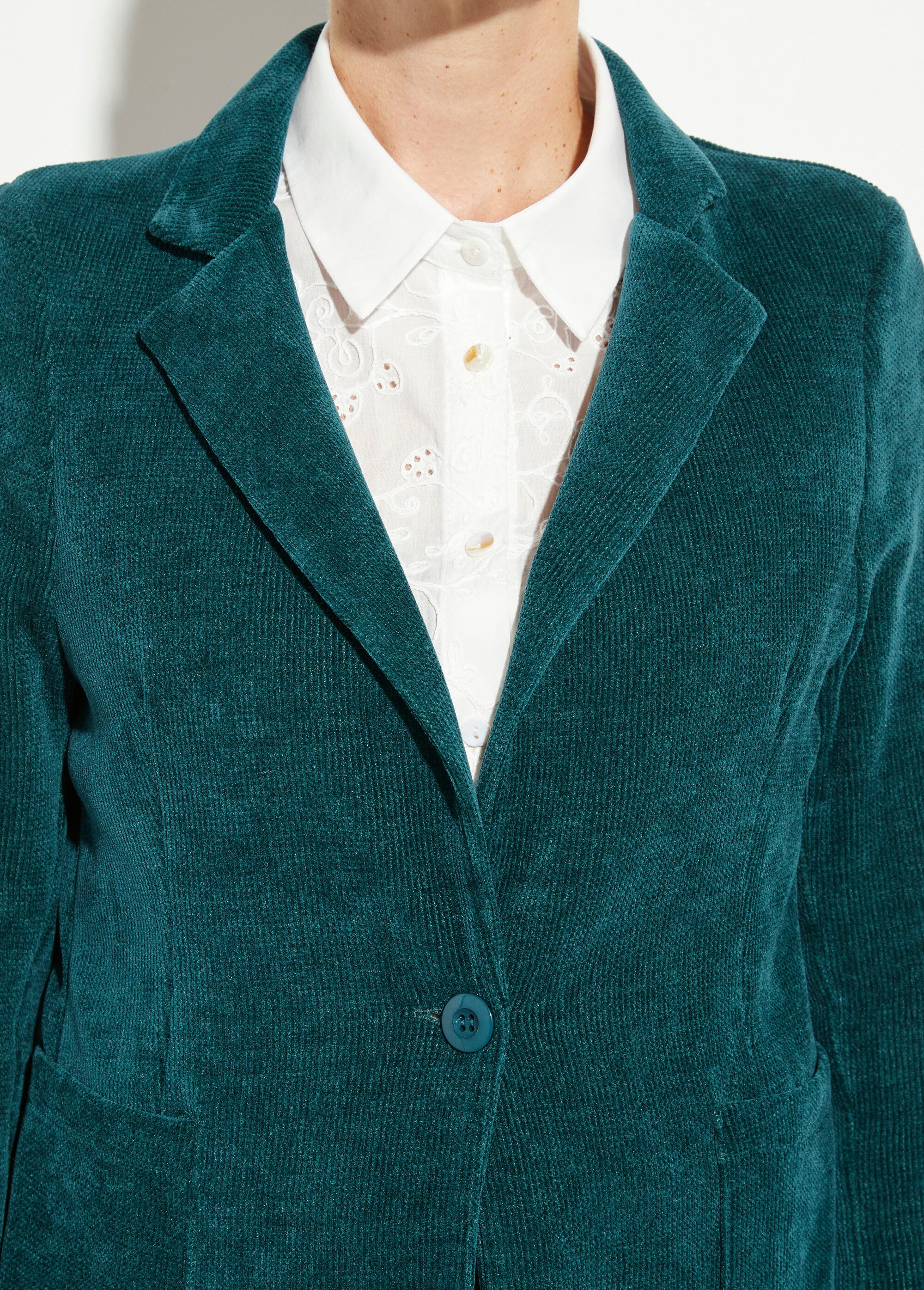 Veste col tailleur en velours reliefé Femme Vert LAC-518626 DE2