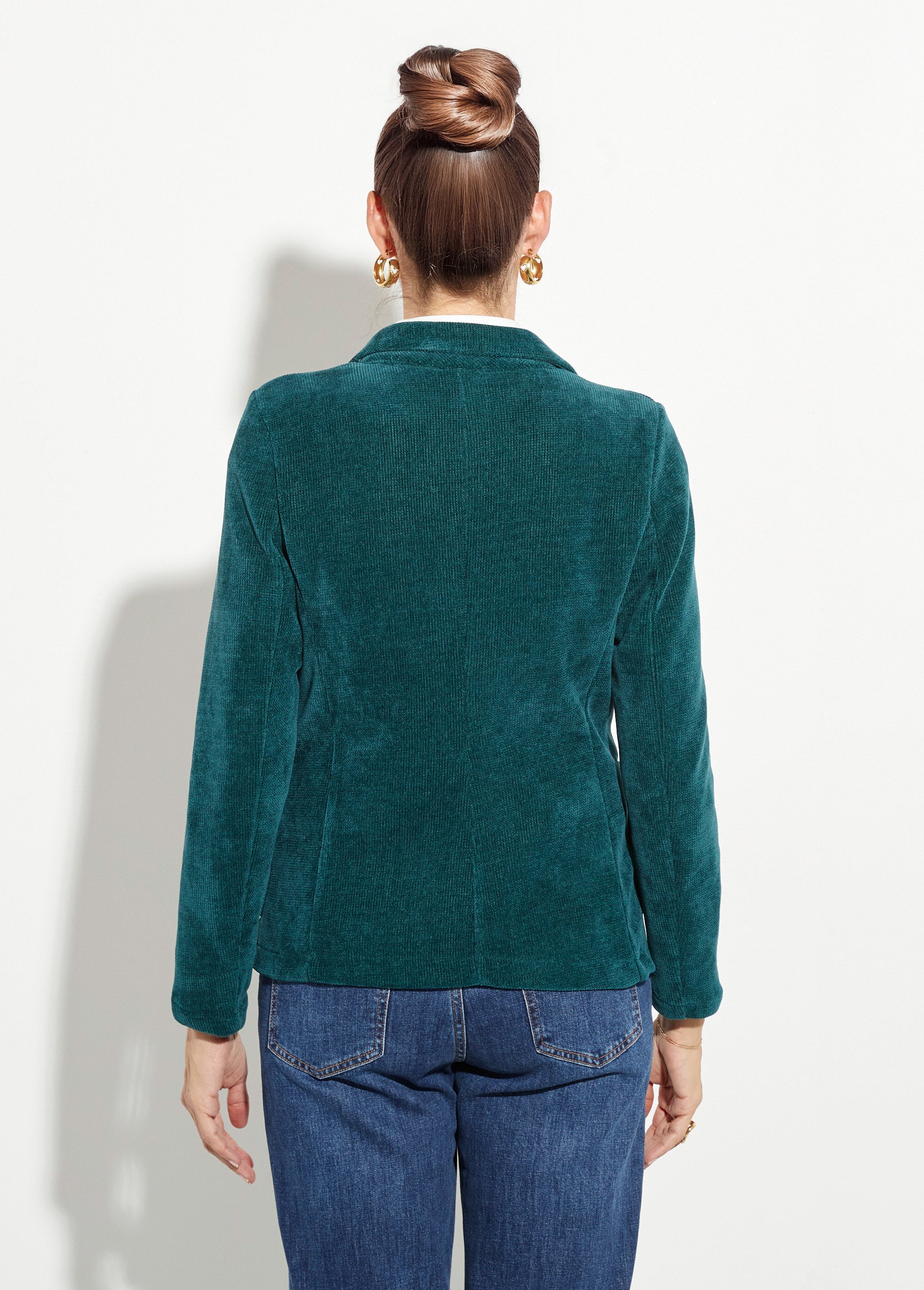 Veste col tailleur en velours reliefé Femme Vert LAC-518626 DO1
