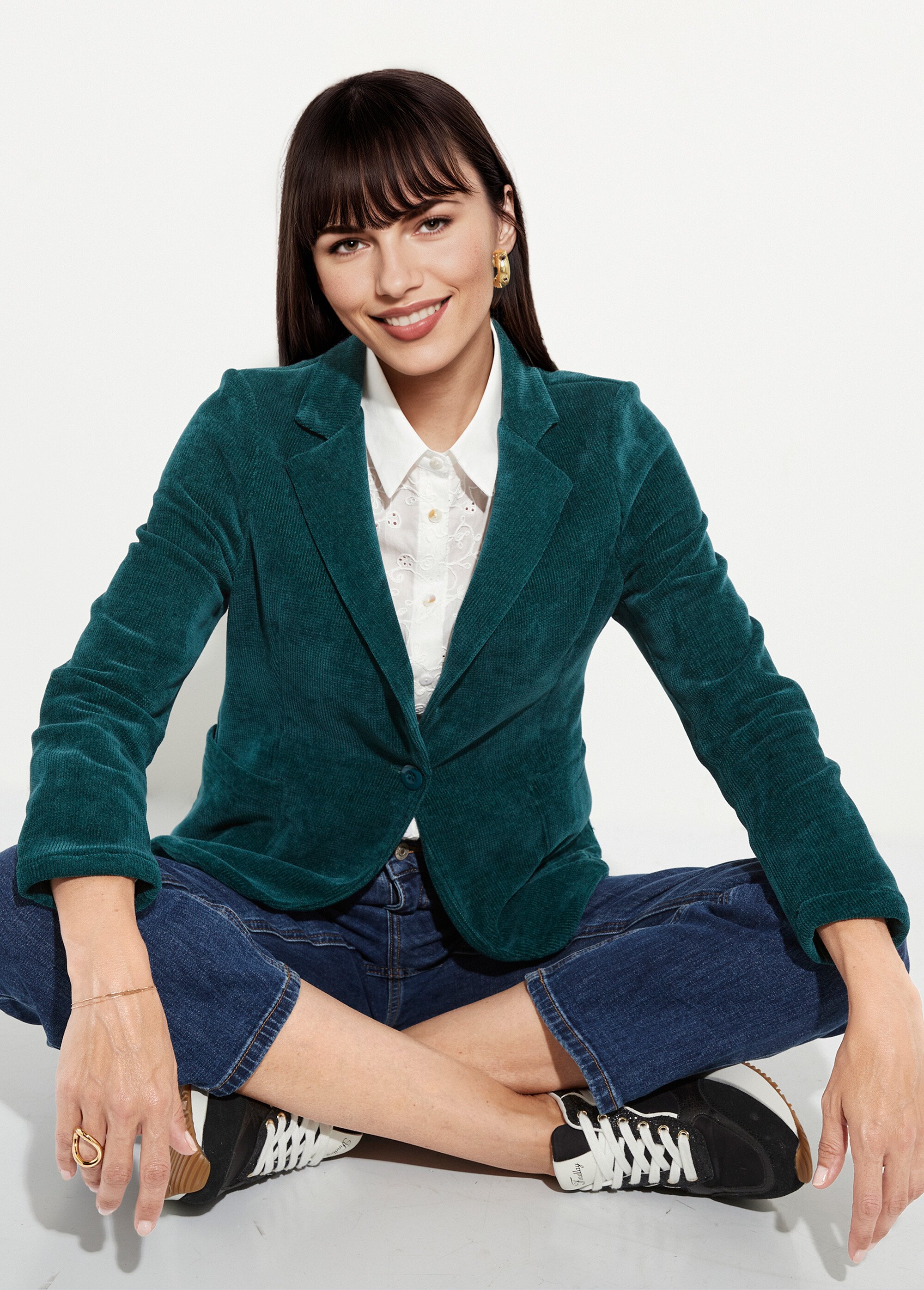 Veste col tailleur en velours reliefé Femme Vert LAC-518626 MV1