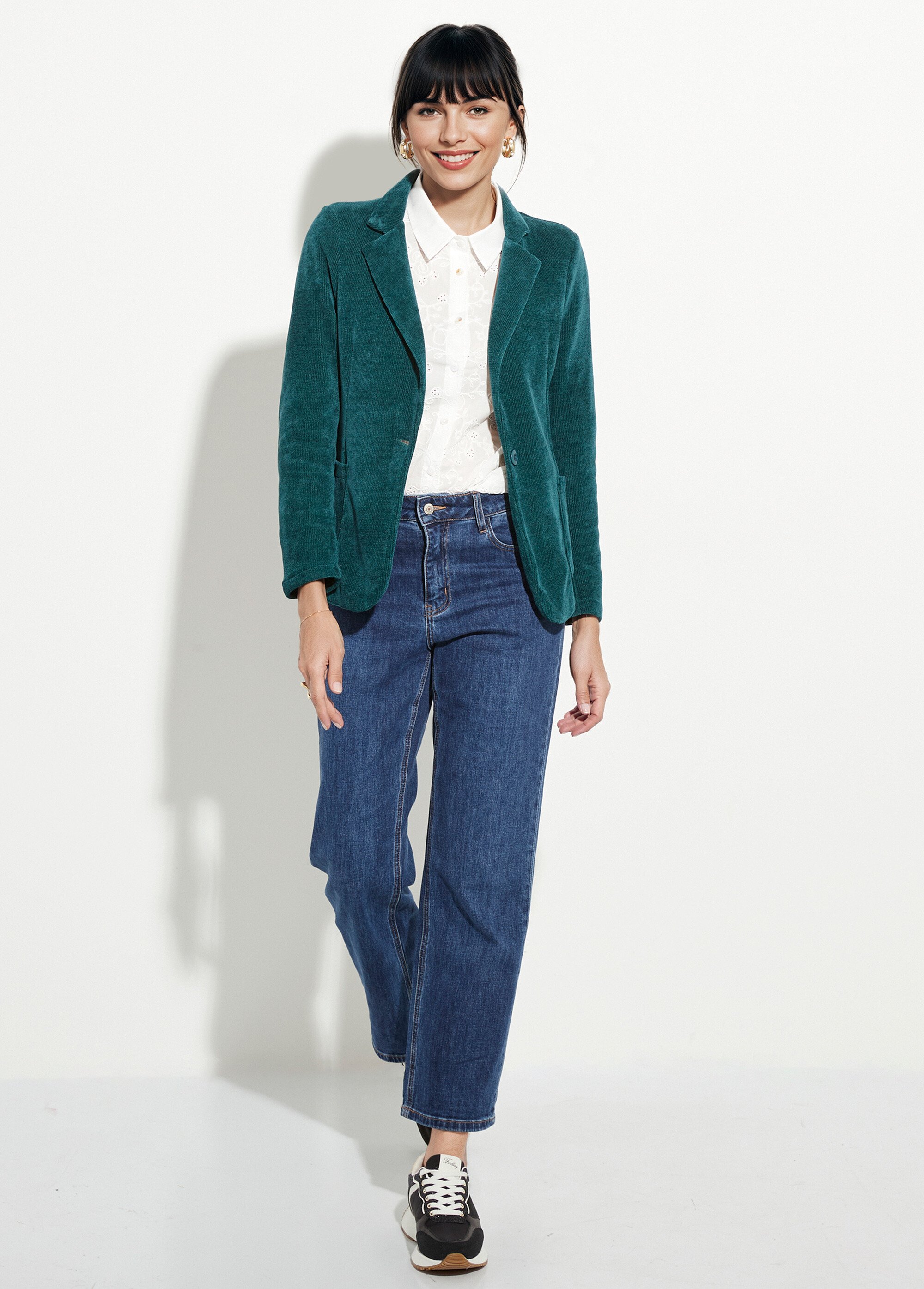 Veste col tailleur en velours reliefé Femme Vert LAC-518626 SF1