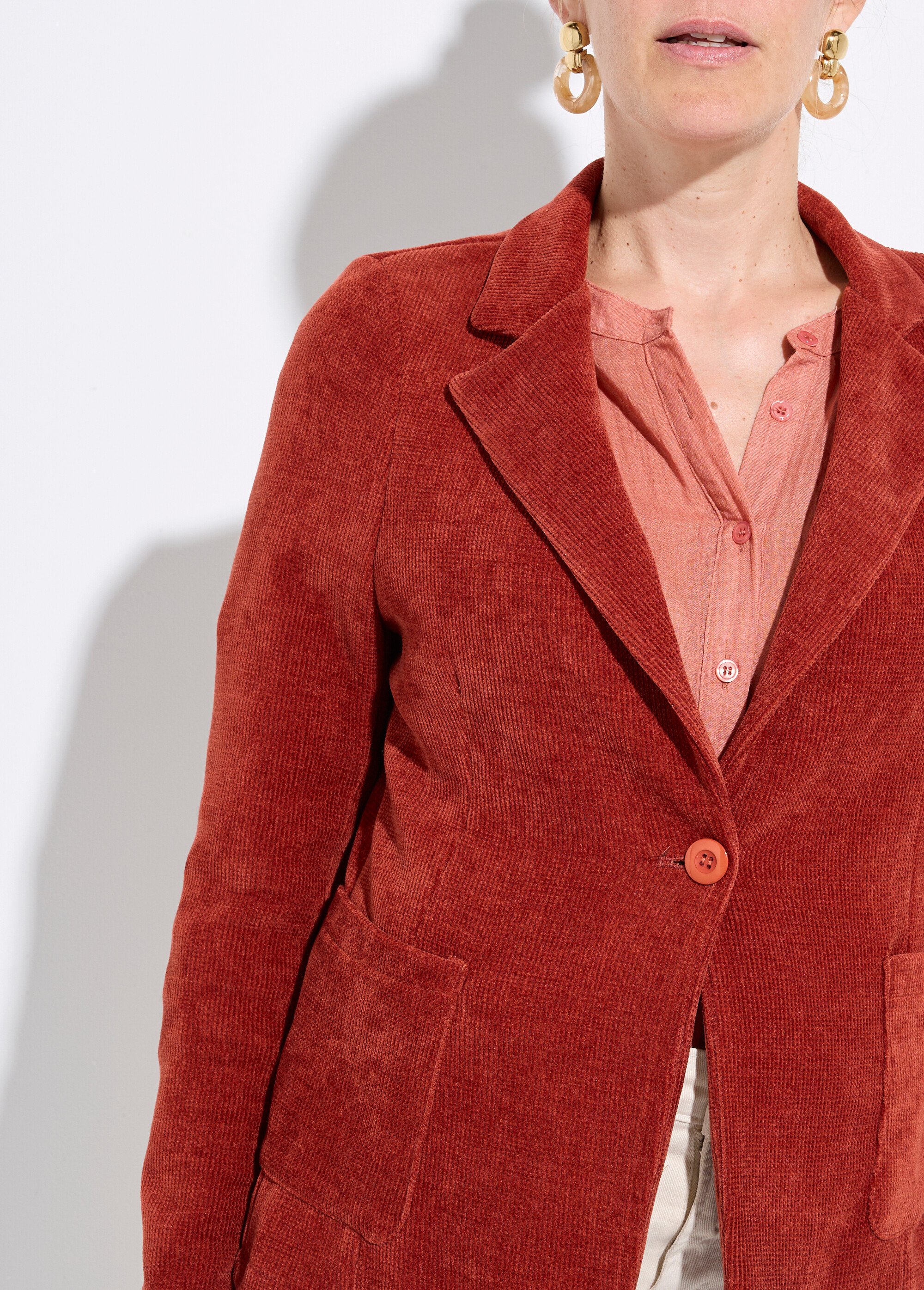 Veste col tailleur en velours reliefé Femme Rouge LAC-518626 DE1