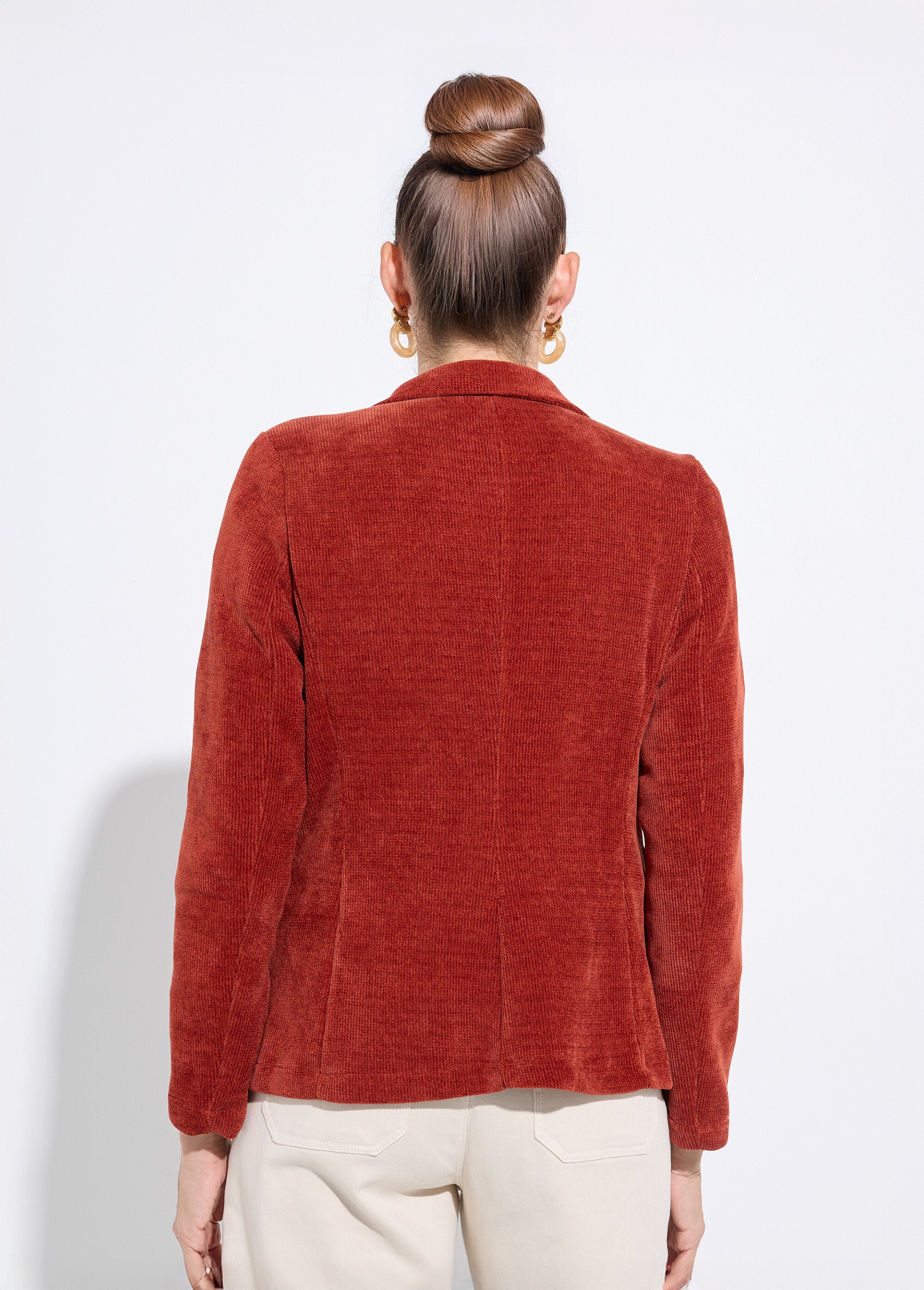 Veste col tailleur en velours reliefé Femme Rouge LAC-518626 DO1