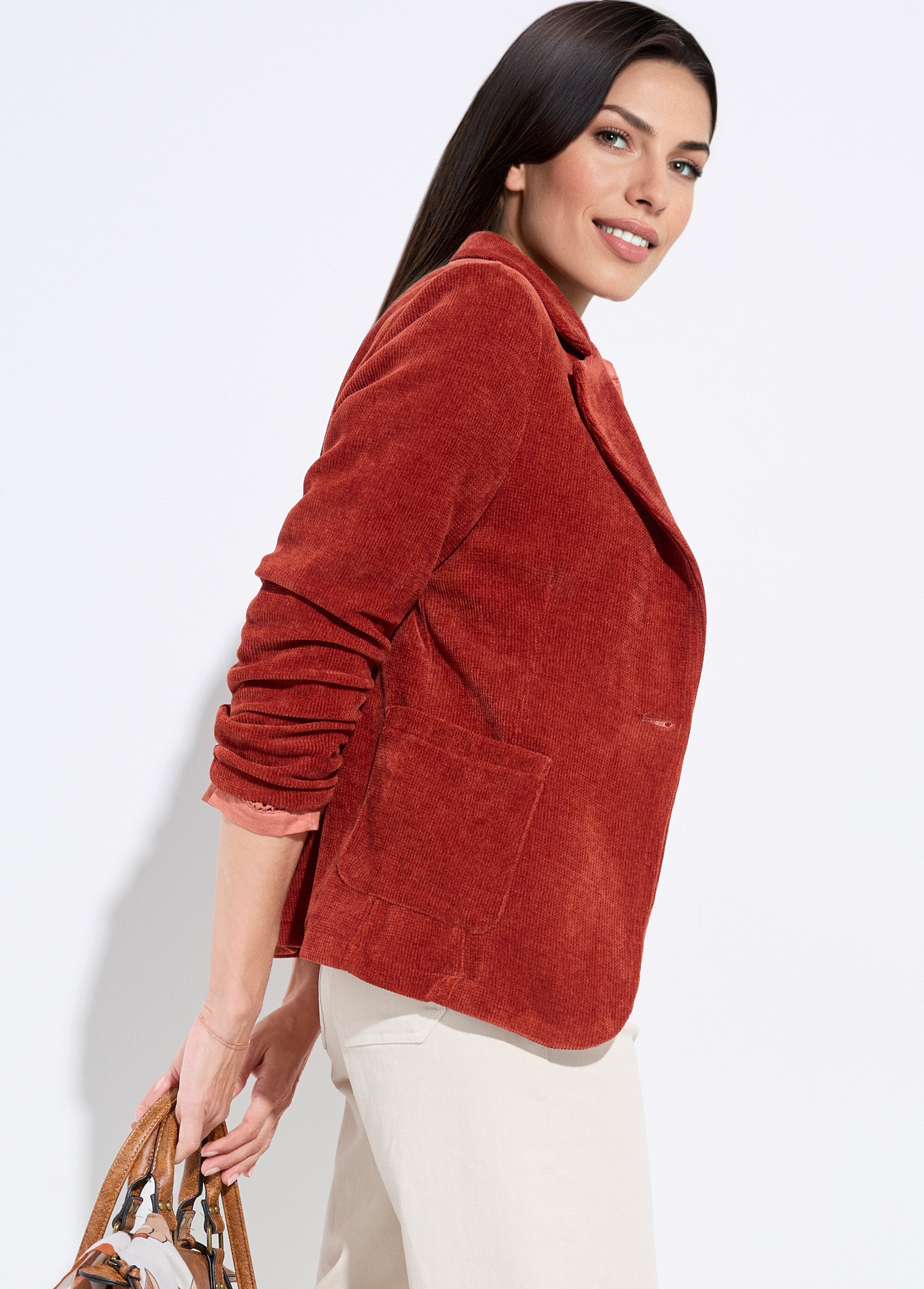 Veste col tailleur en velours reliefé Femme Rouge LAC-518626 MV1