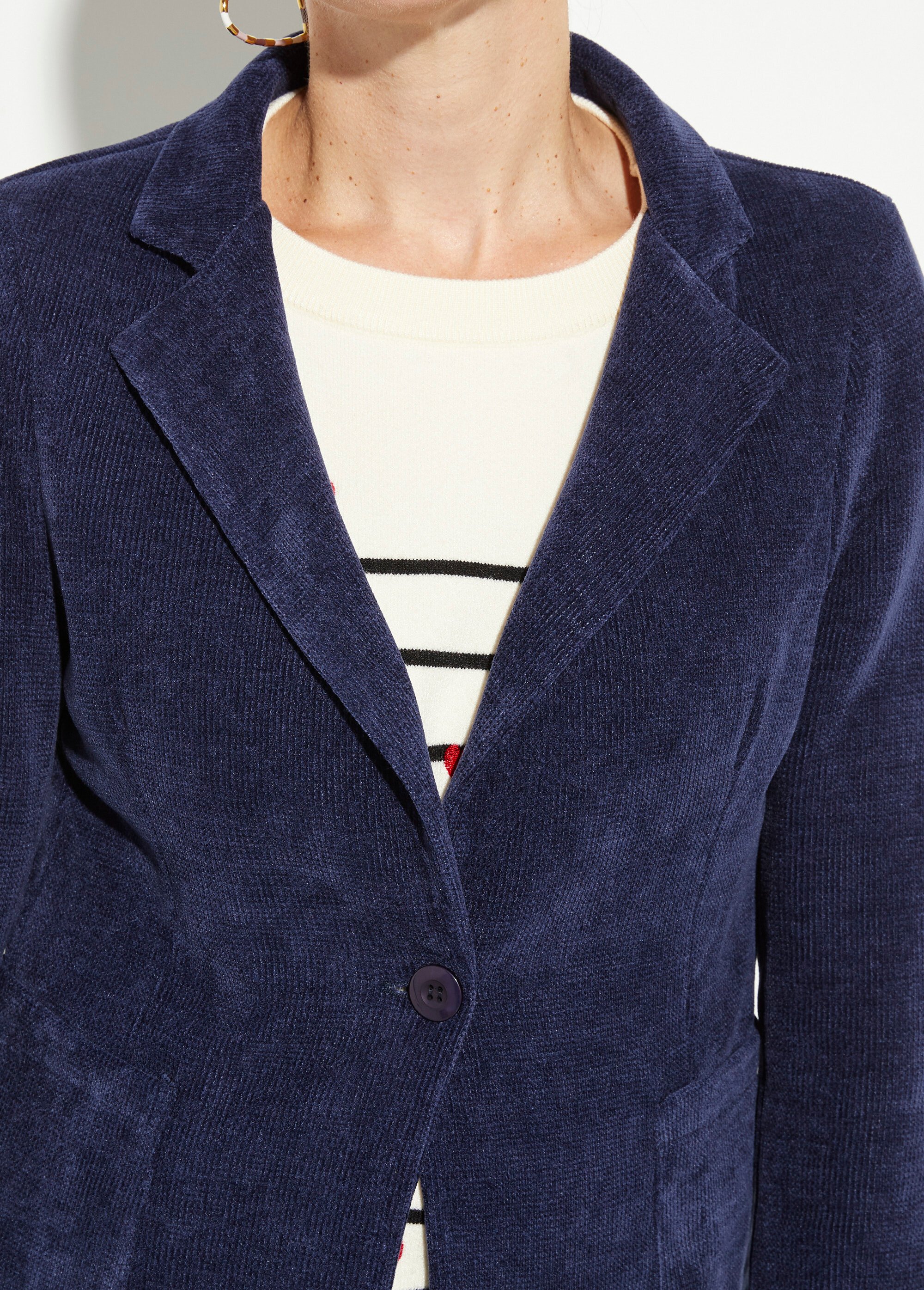 Veste col tailleur en velours reliefé Femme Bleu LAC-518626 DE1