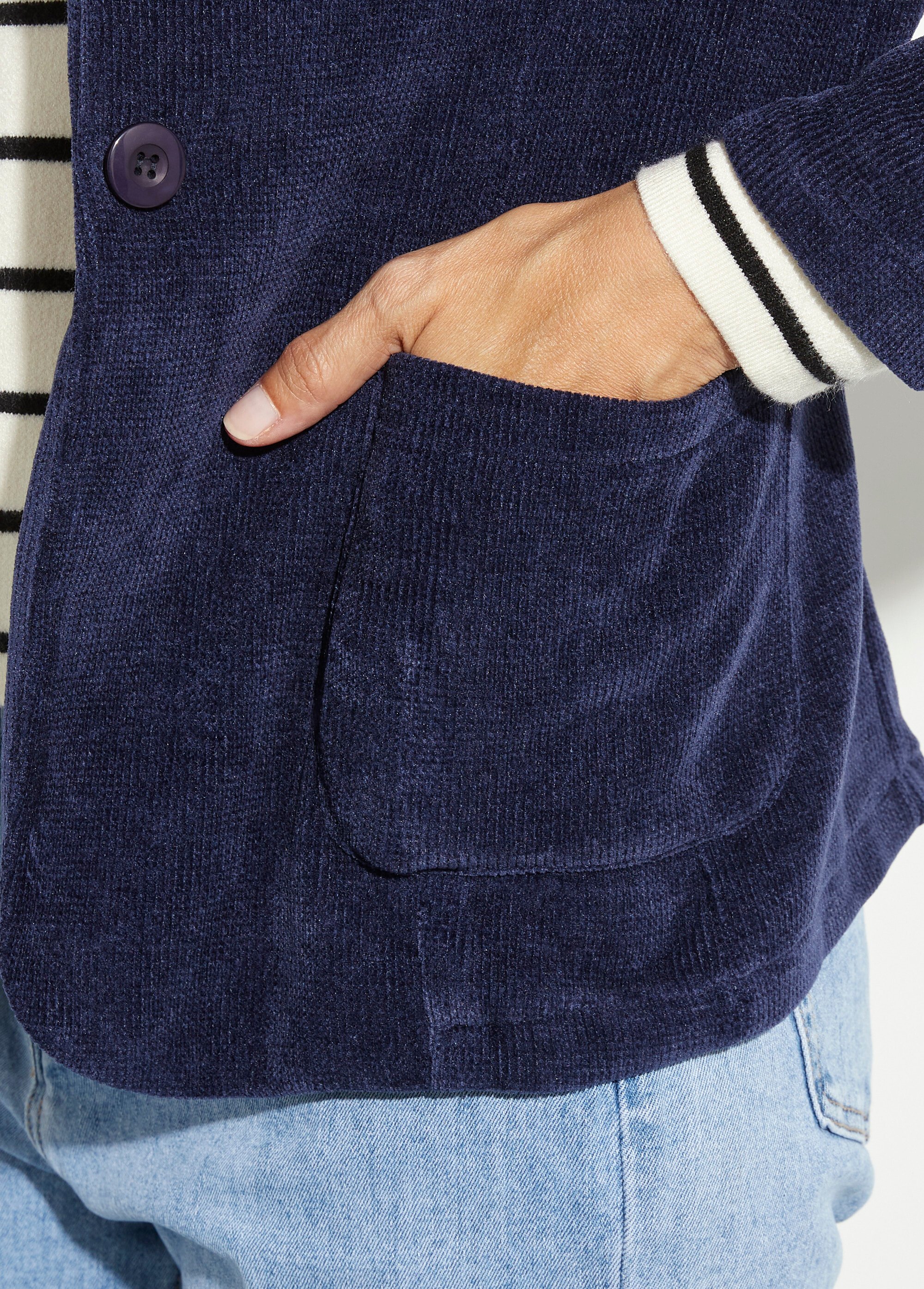 Veste col tailleur en velours reliefé Femme Bleu LAC-518626 DE2