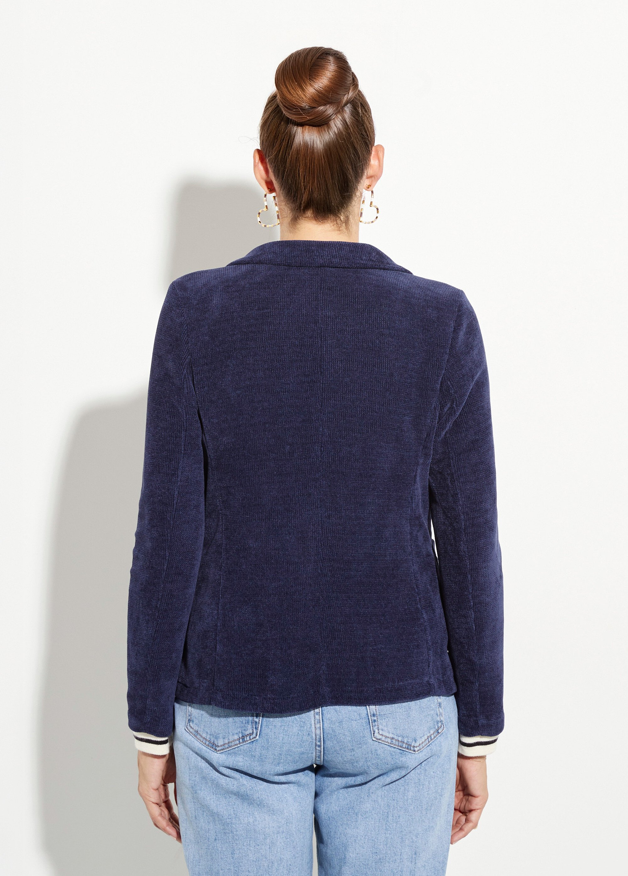 Veste col tailleur en velours reliefé Femme Bleu LAC-518626 DO1
