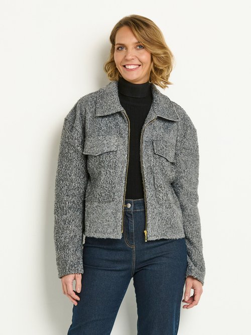 Veste courte zippée en bouclette Femme Gris JA-VEBOUCOU FA2