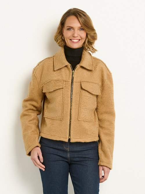 Veste courte zippée en bouclette Femme Marron JA-VEBOUCOU FA2