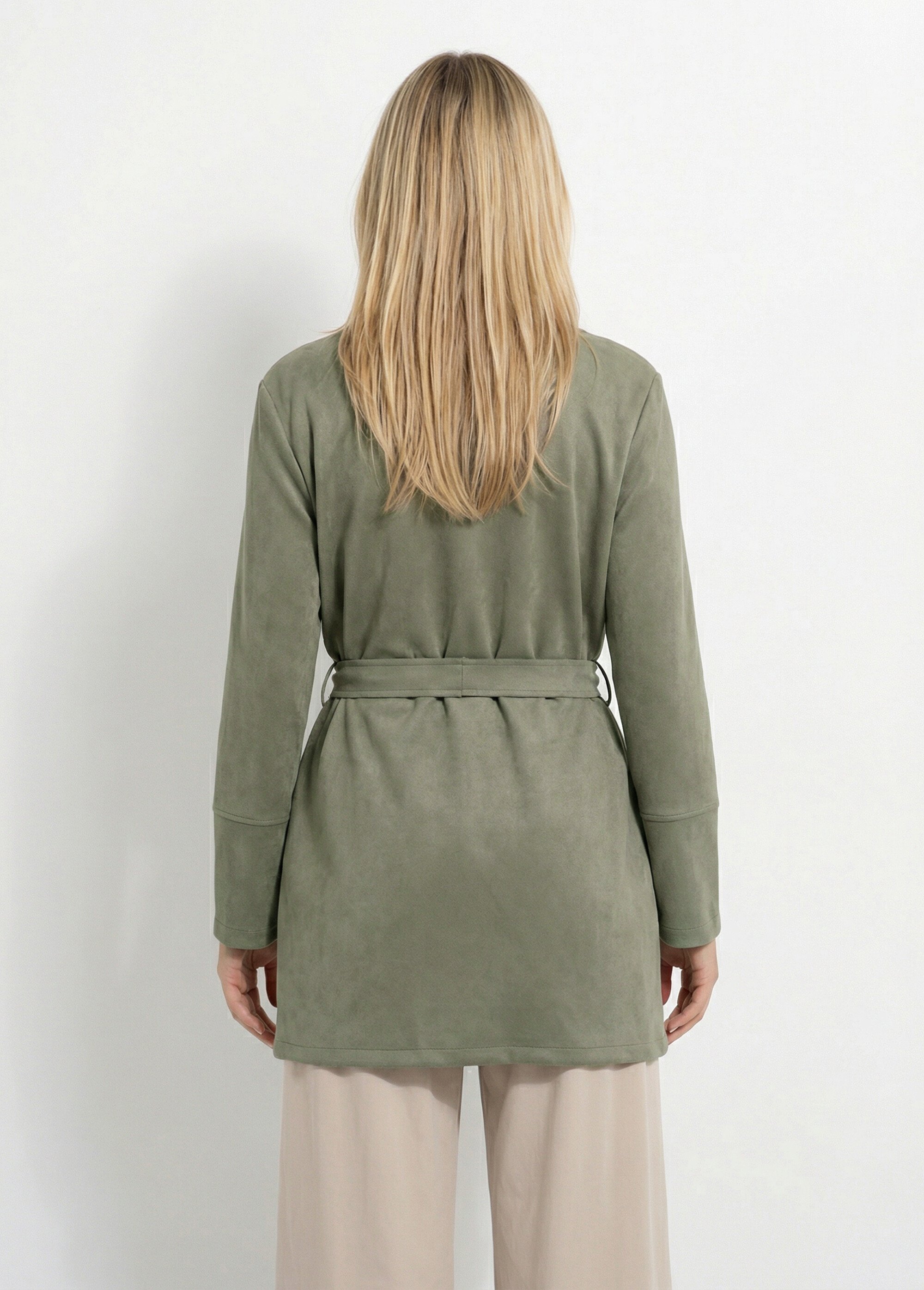 Veste longue ceinturée en suédine