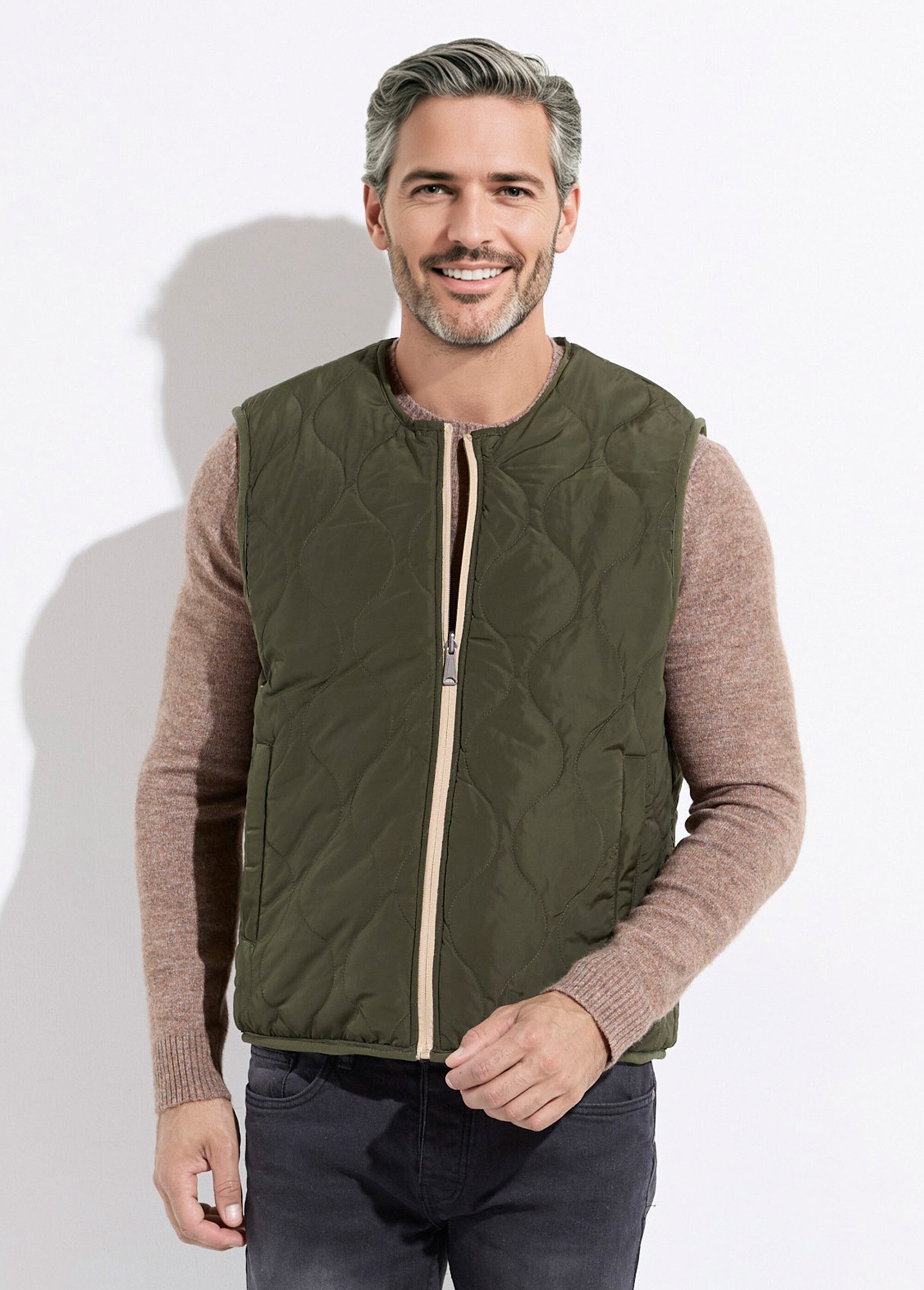 Veste sans manches casual réversible Homme Beige KYM5288 FA1