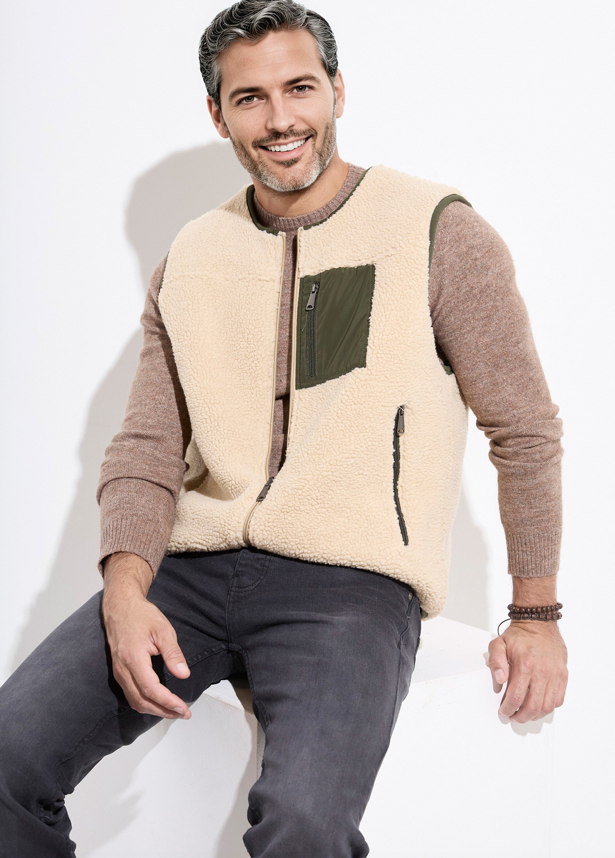 Veste sans manches casual réversible Homme Beige KYM5288 MV1