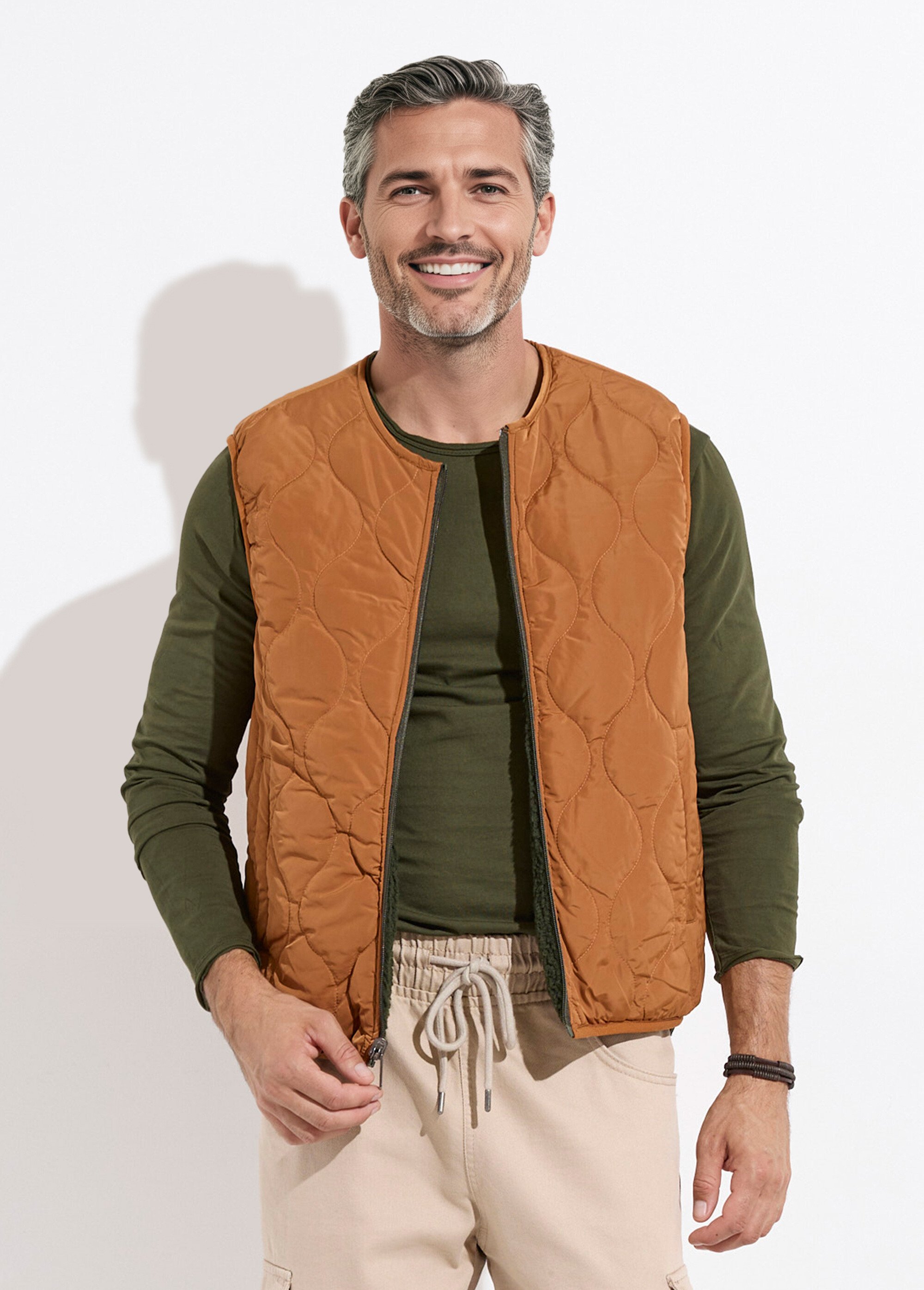 Veste sans manches casual réversible Homme KAKI ET CAMEL KYM5288 FA1