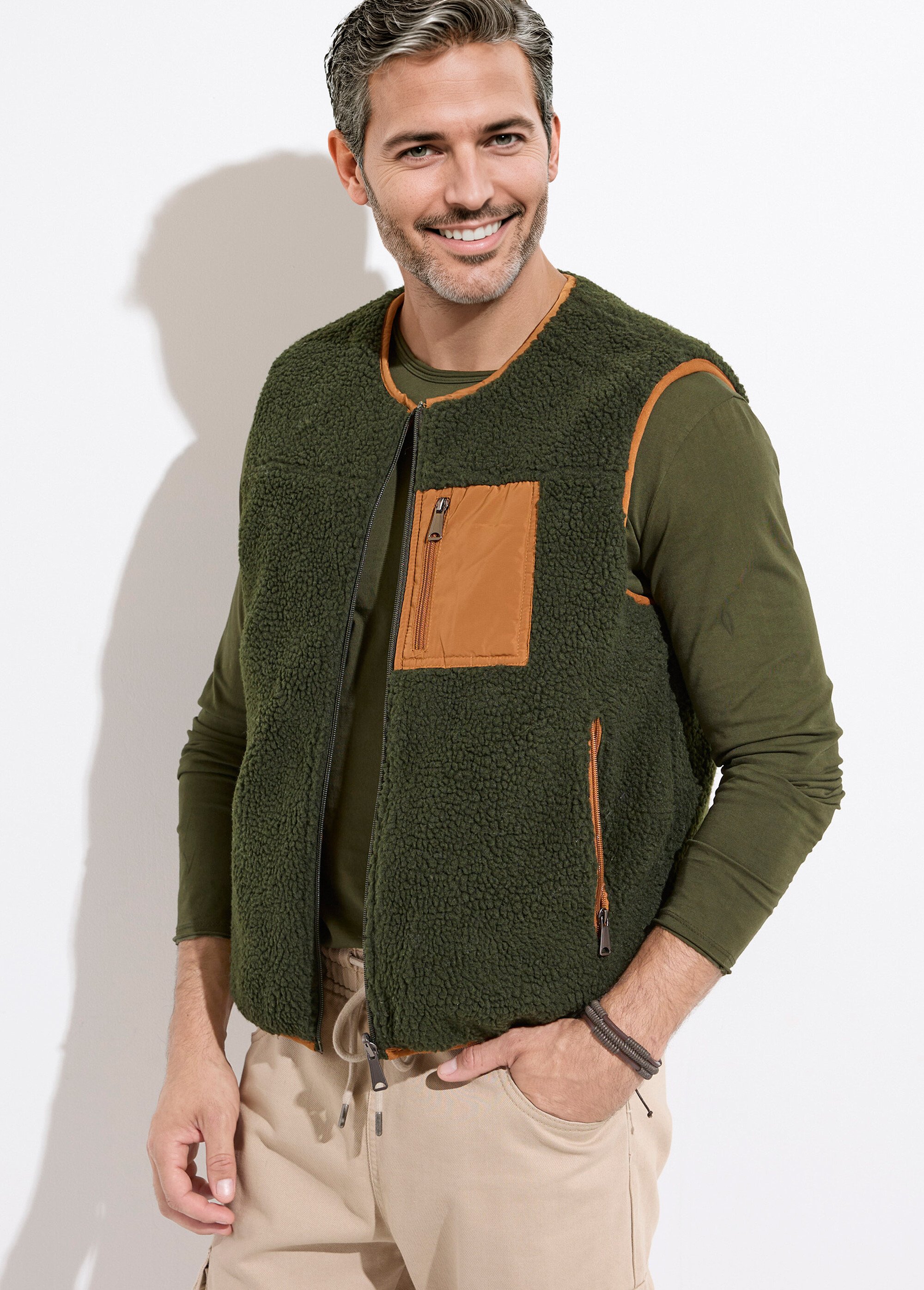 Veste sans manches casual réversible Homme KAKI ET CAMEL KYM5288 MV1