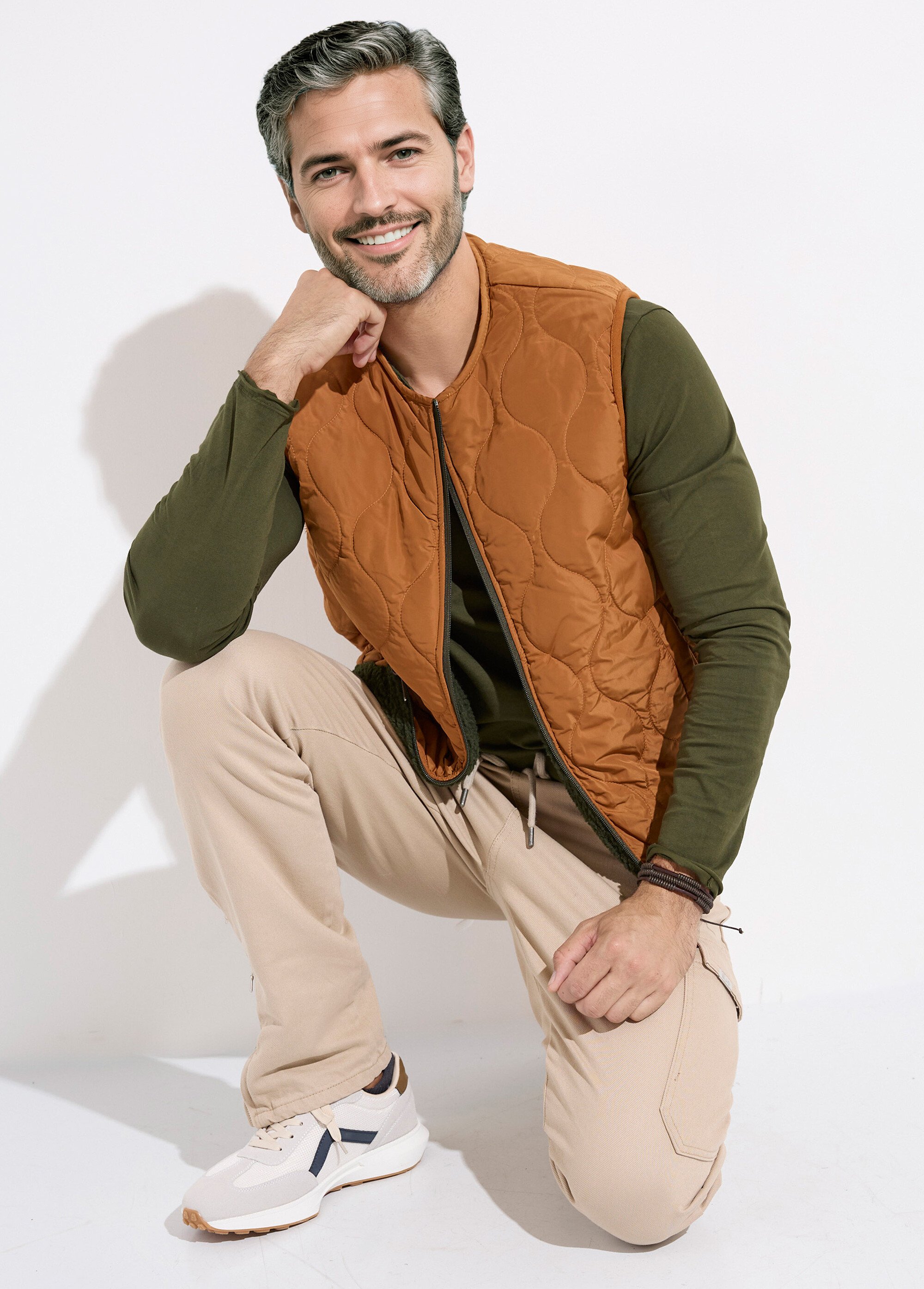 Veste sans manches casual réversible Homme KAKI ET CAMEL KYM5288 SI1