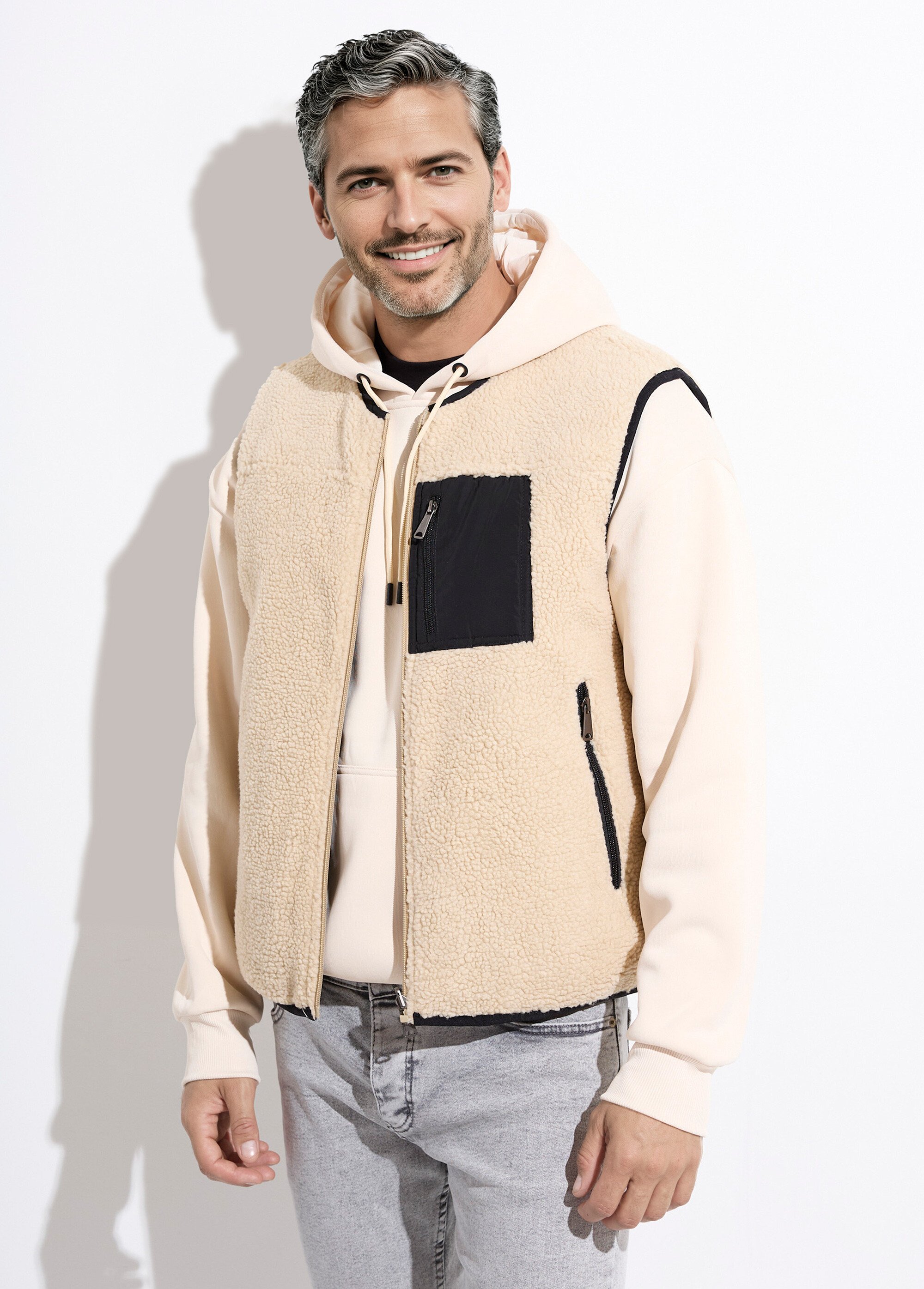 Veste sans manches casual réversible Homme Beige KYM5288 FA1