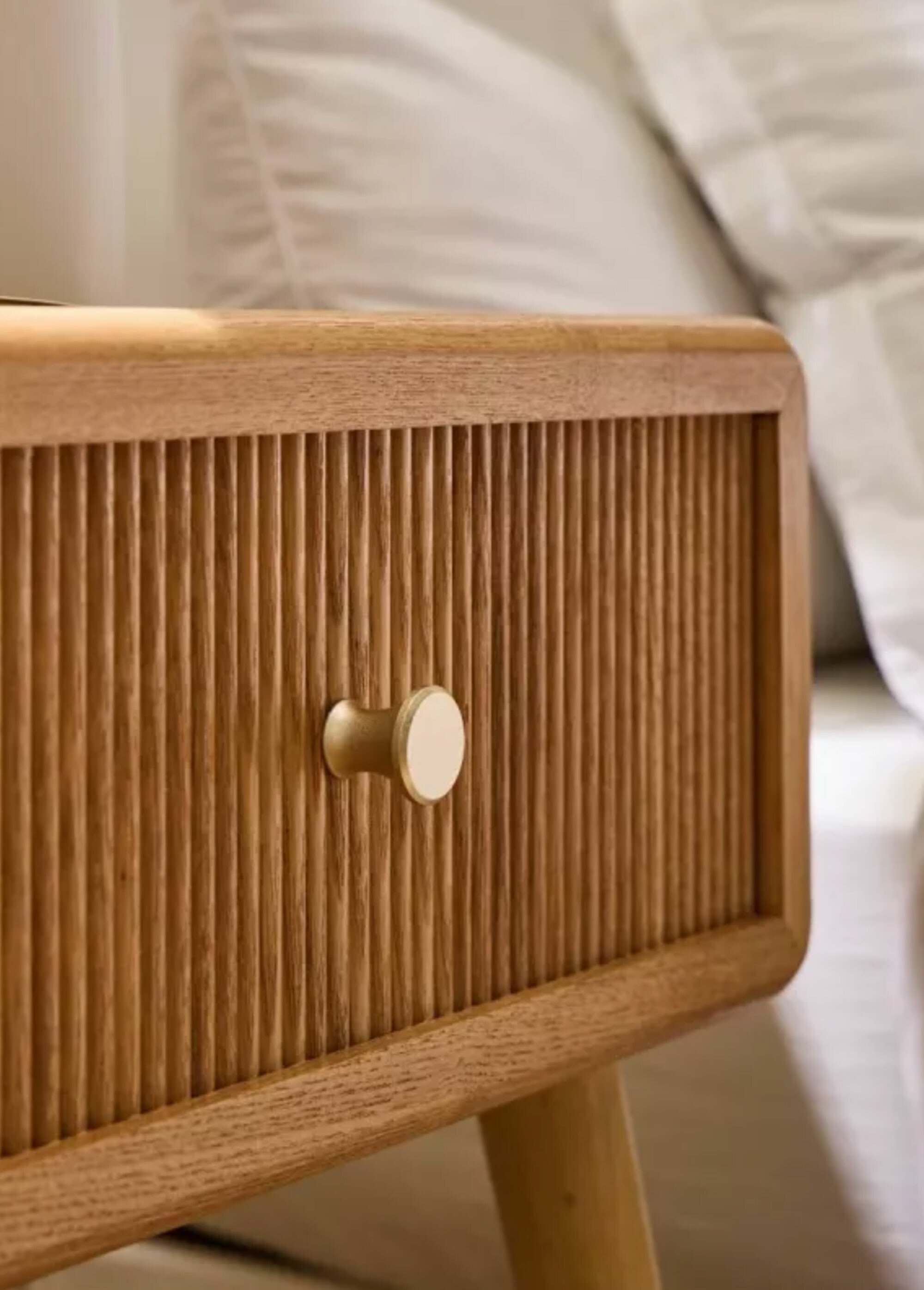 AVA Chevet effet lamellé, pieds compas BEIGE CAL-14908133 DE1