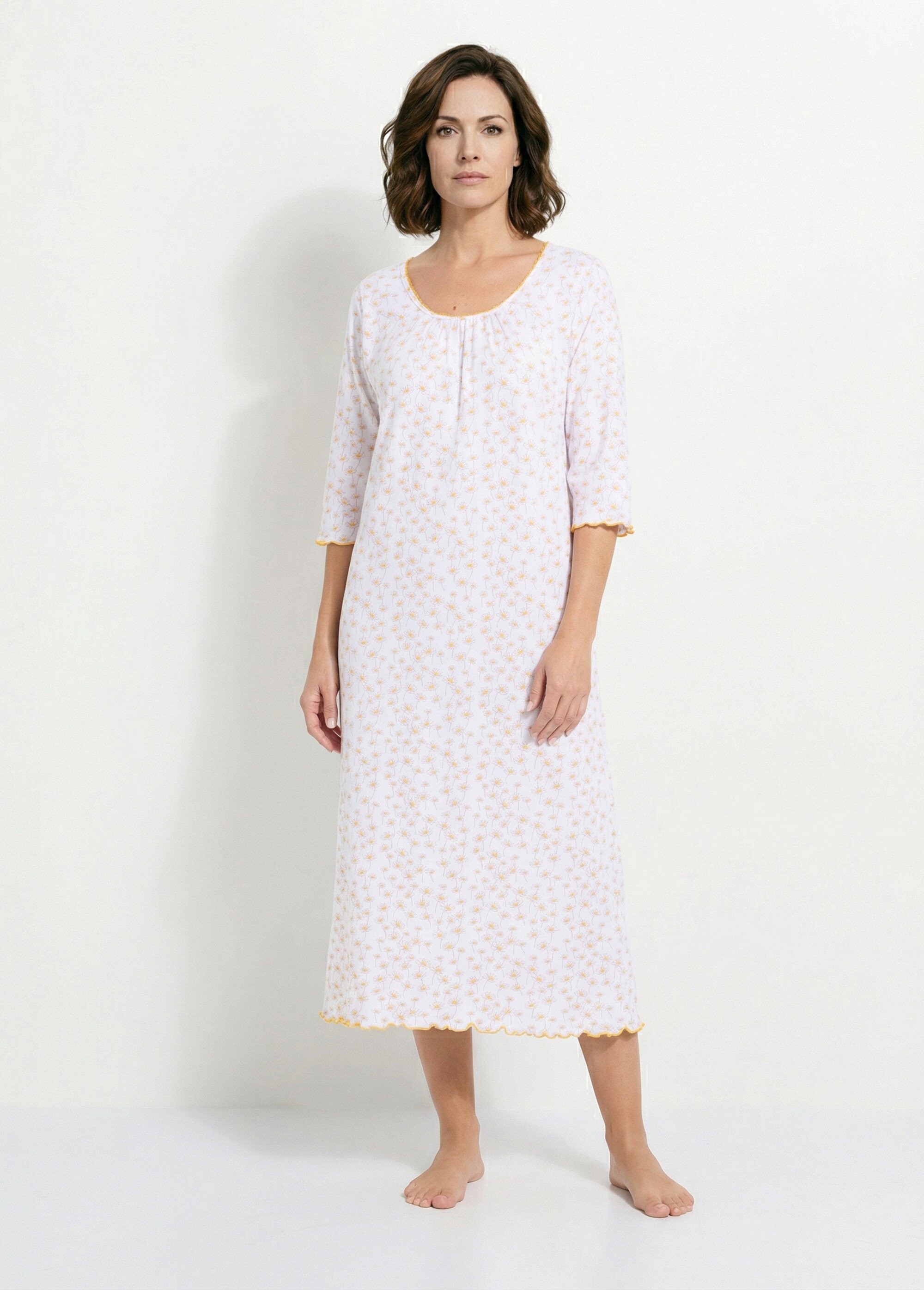 Chemise de nuit longue coton imprimé pâquerettes Femme Blanc SHANA FA1