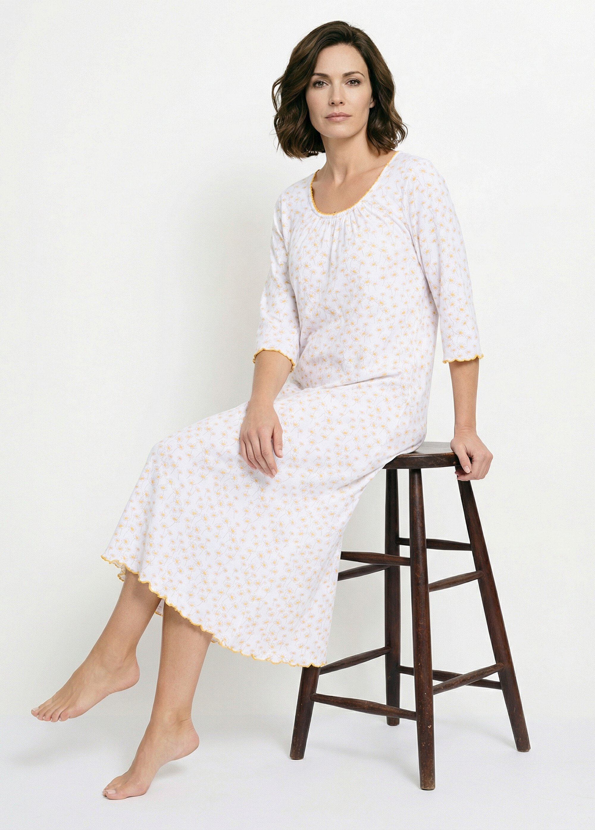 Chemise de nuit longue coton imprimé pâquerettes