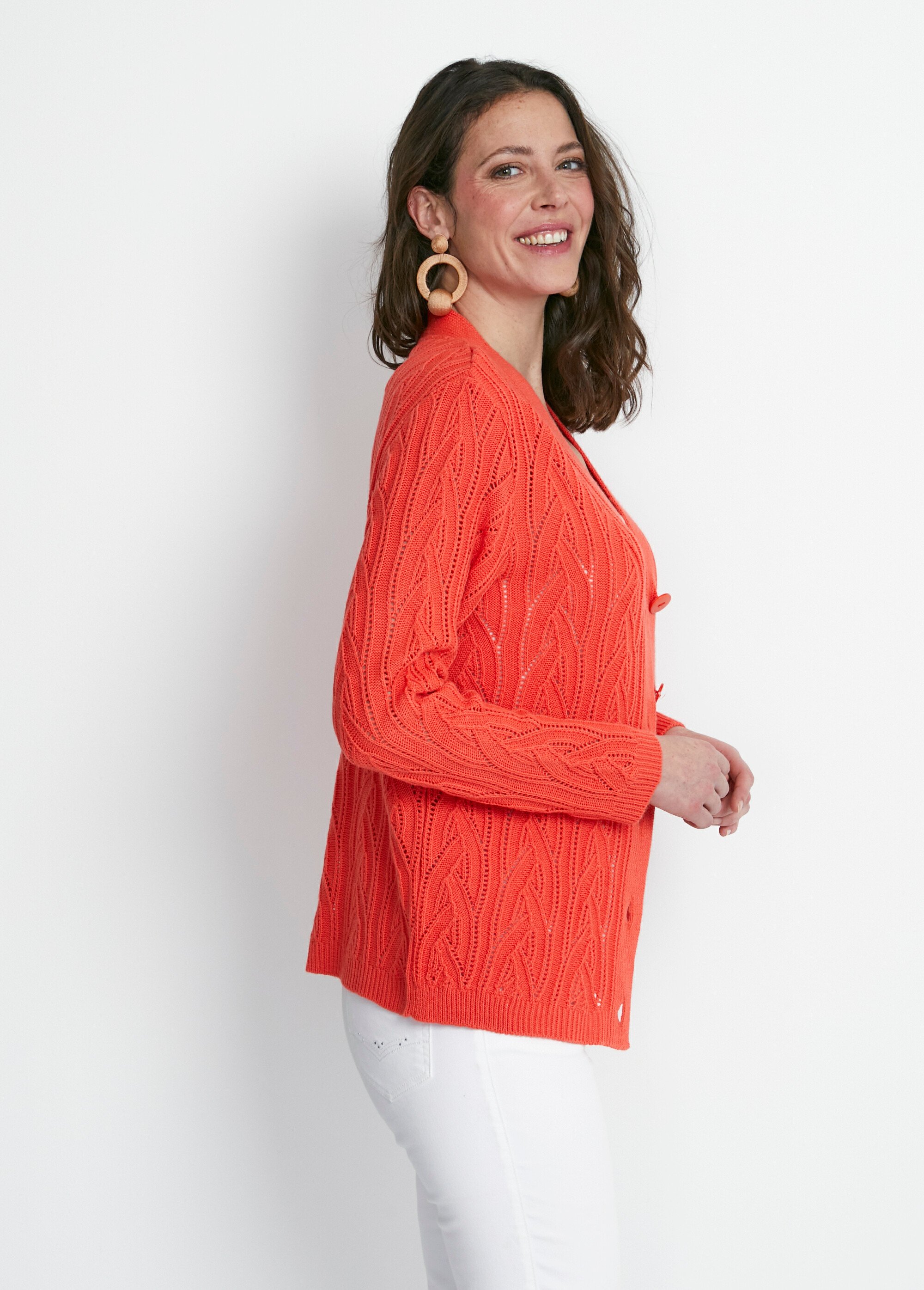 Gilet court boutonné ajouré Femme Orange MARTIN DR1