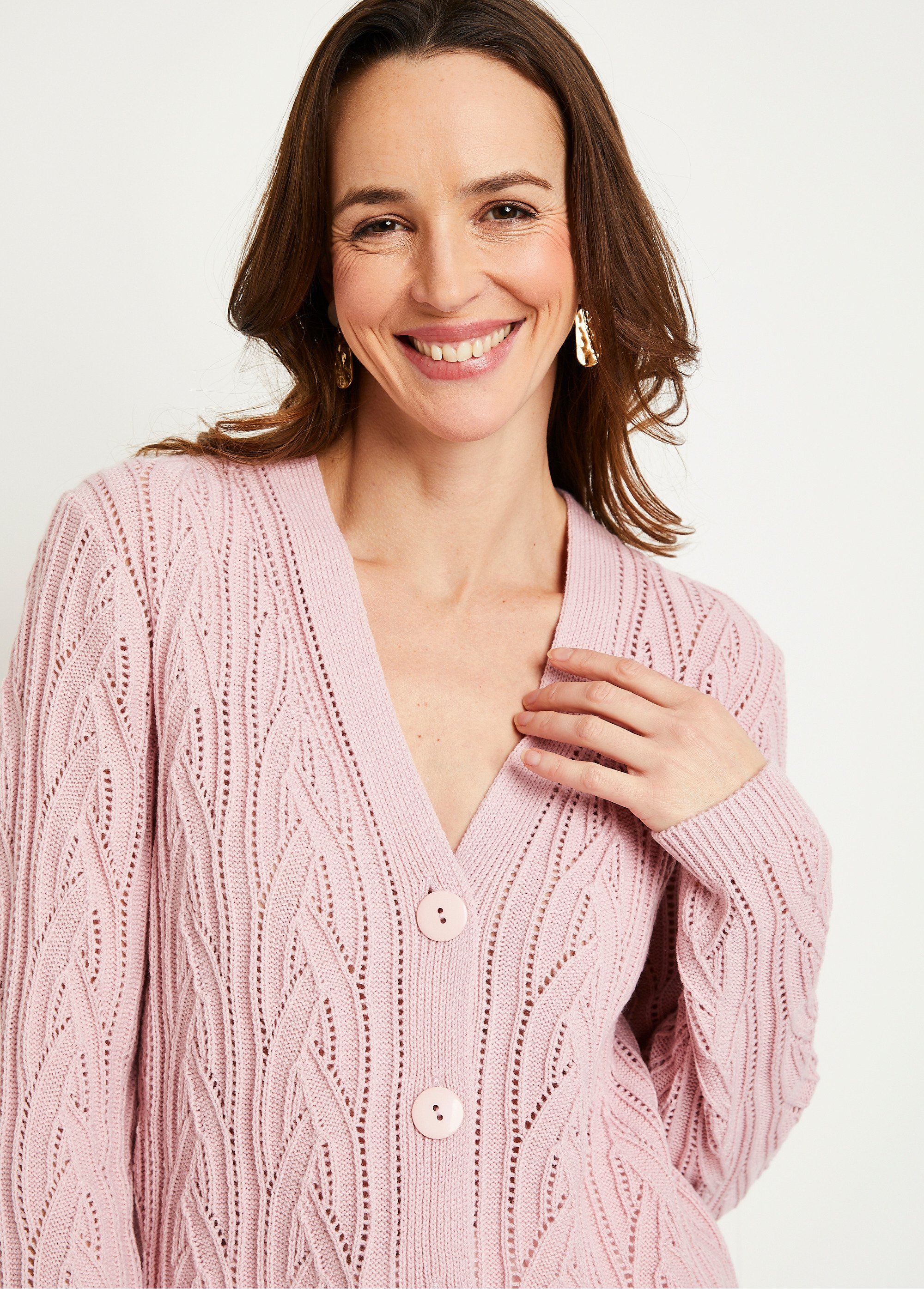 Gilet court boutonné ajouré Femme Rose MARTIN DE1