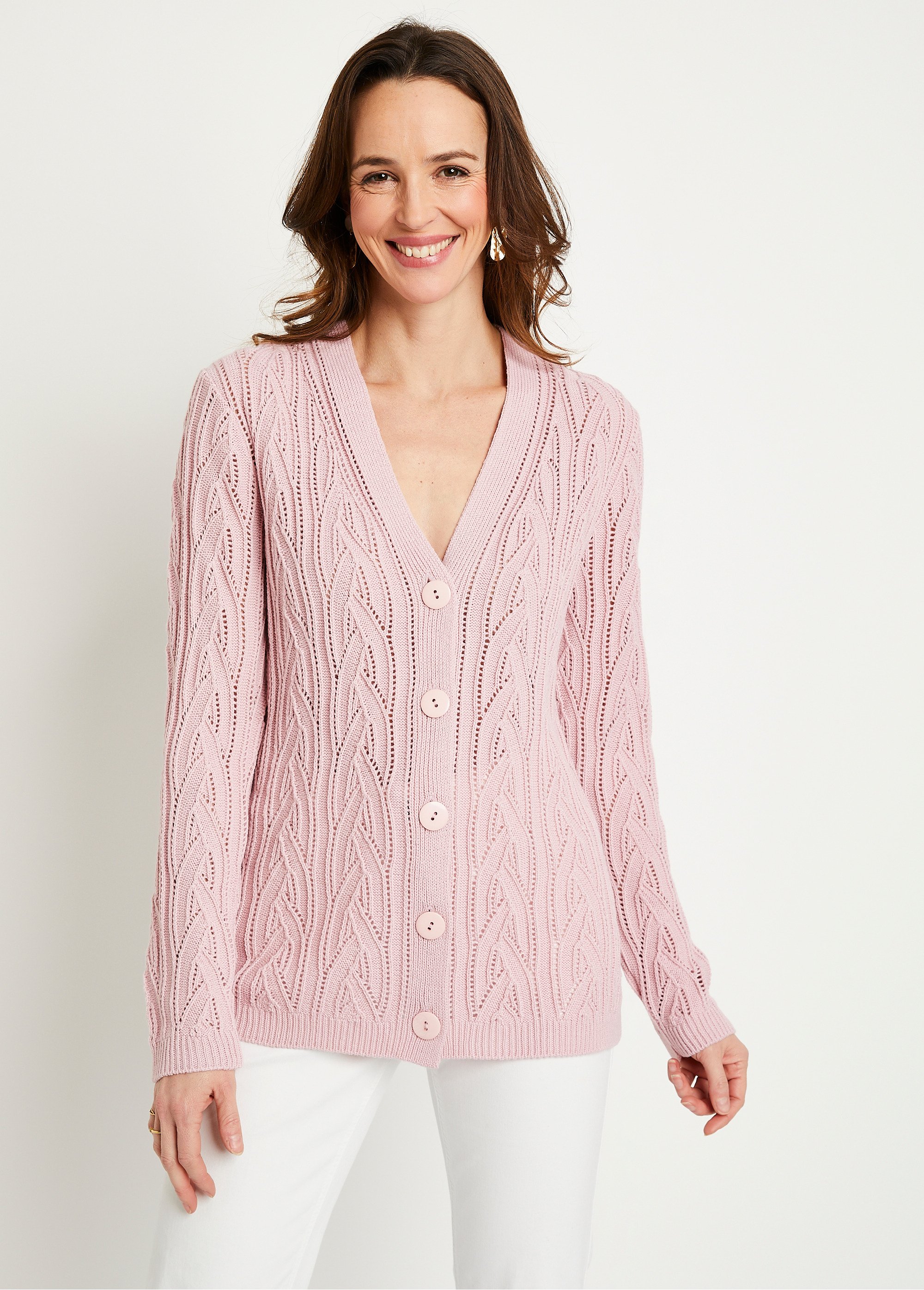 Gilet court boutonné ajouré Femme Rose MARTIN FA1
