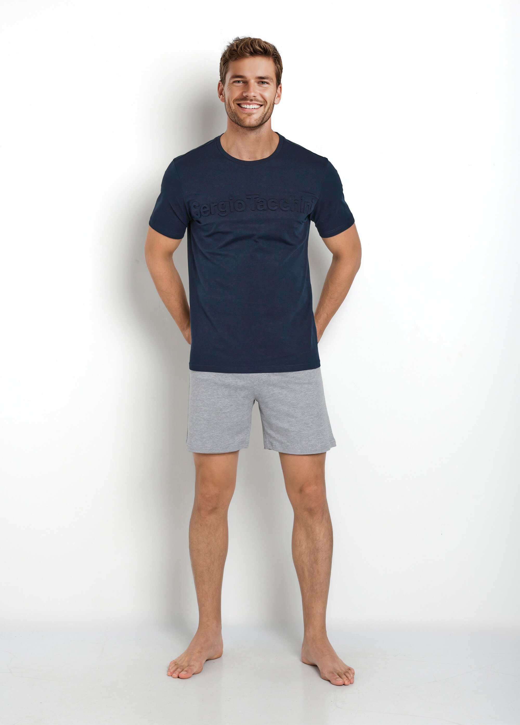Pyjama short coton logo 3D, thème foncé
