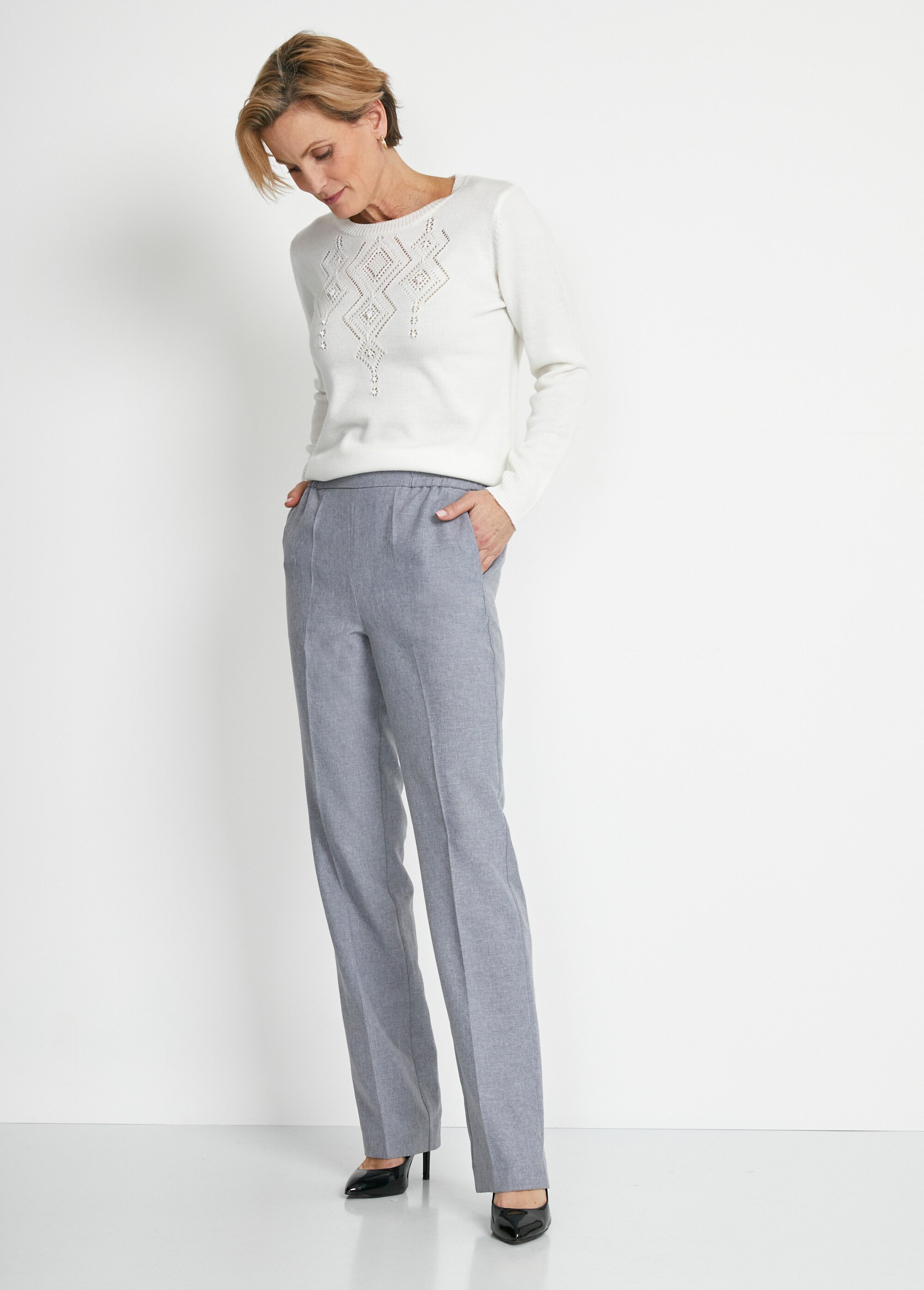 Pantalon Femme Afibel Droit Taille XL (FR50) Beige – Taille Réglable
