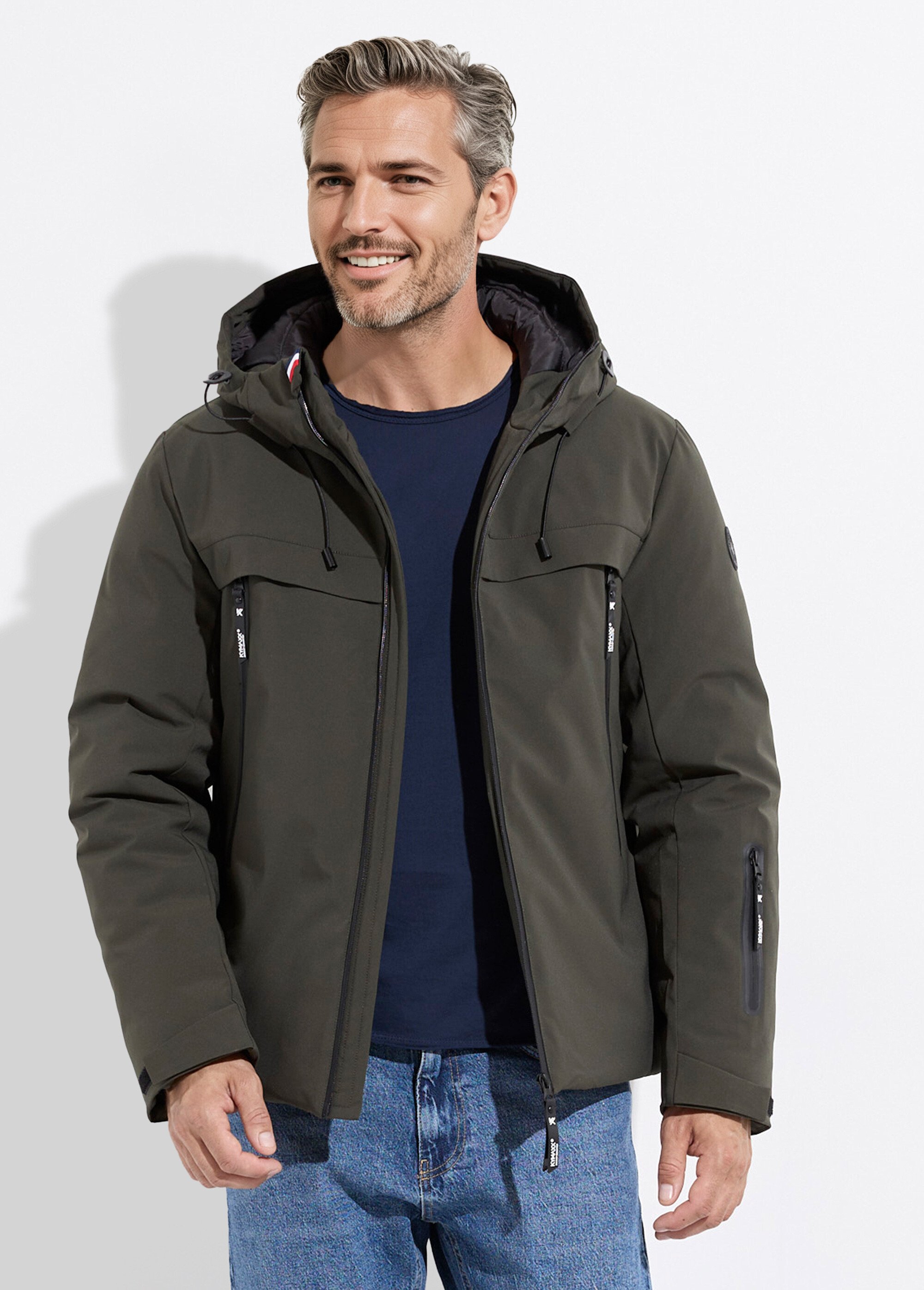 Parka chaude zippée déperlante à capuche Homme Vert KYM5333 FA1