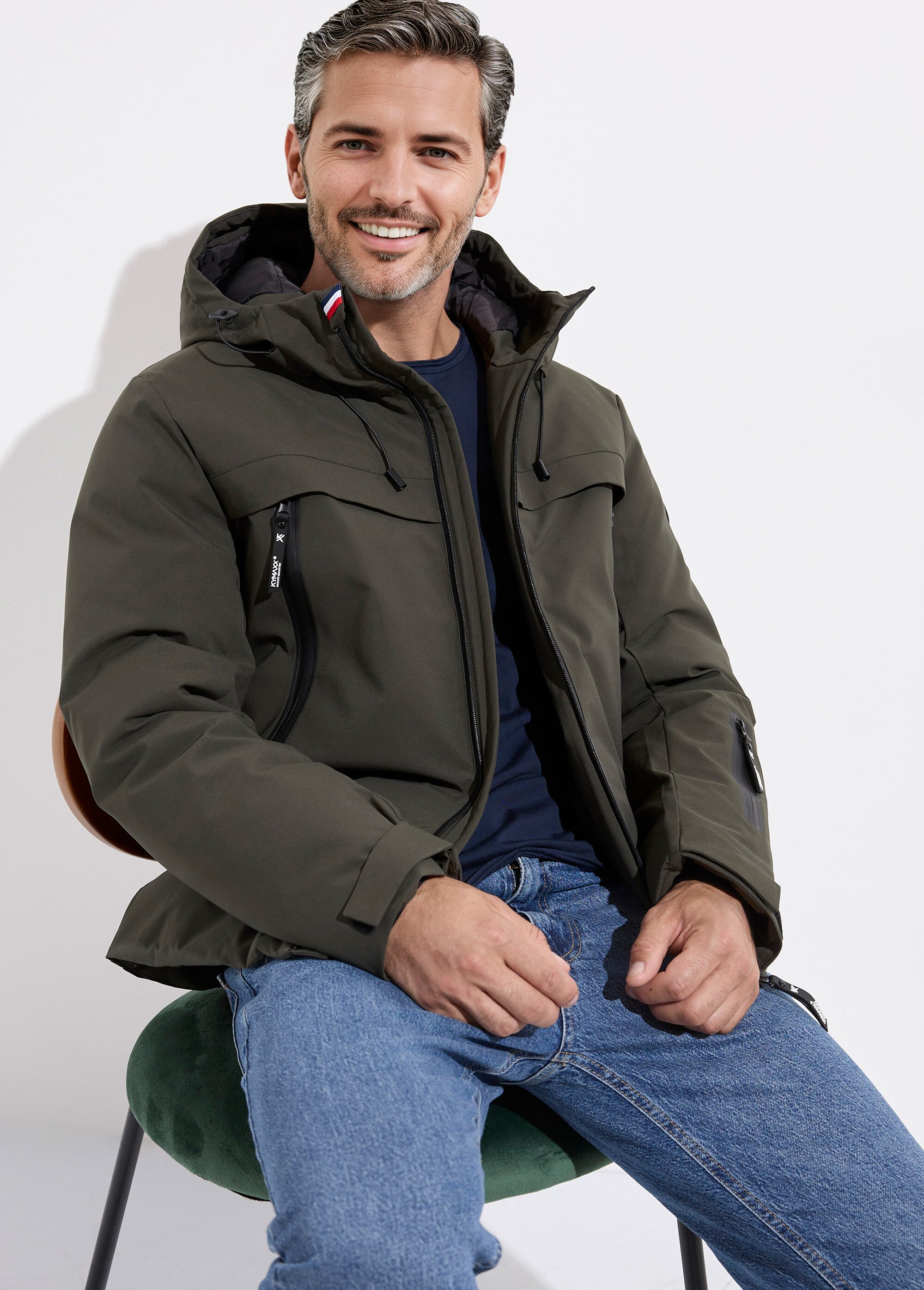 Parka chaude zippée déperlante à capuche Homme Vert KYM5333 MV1