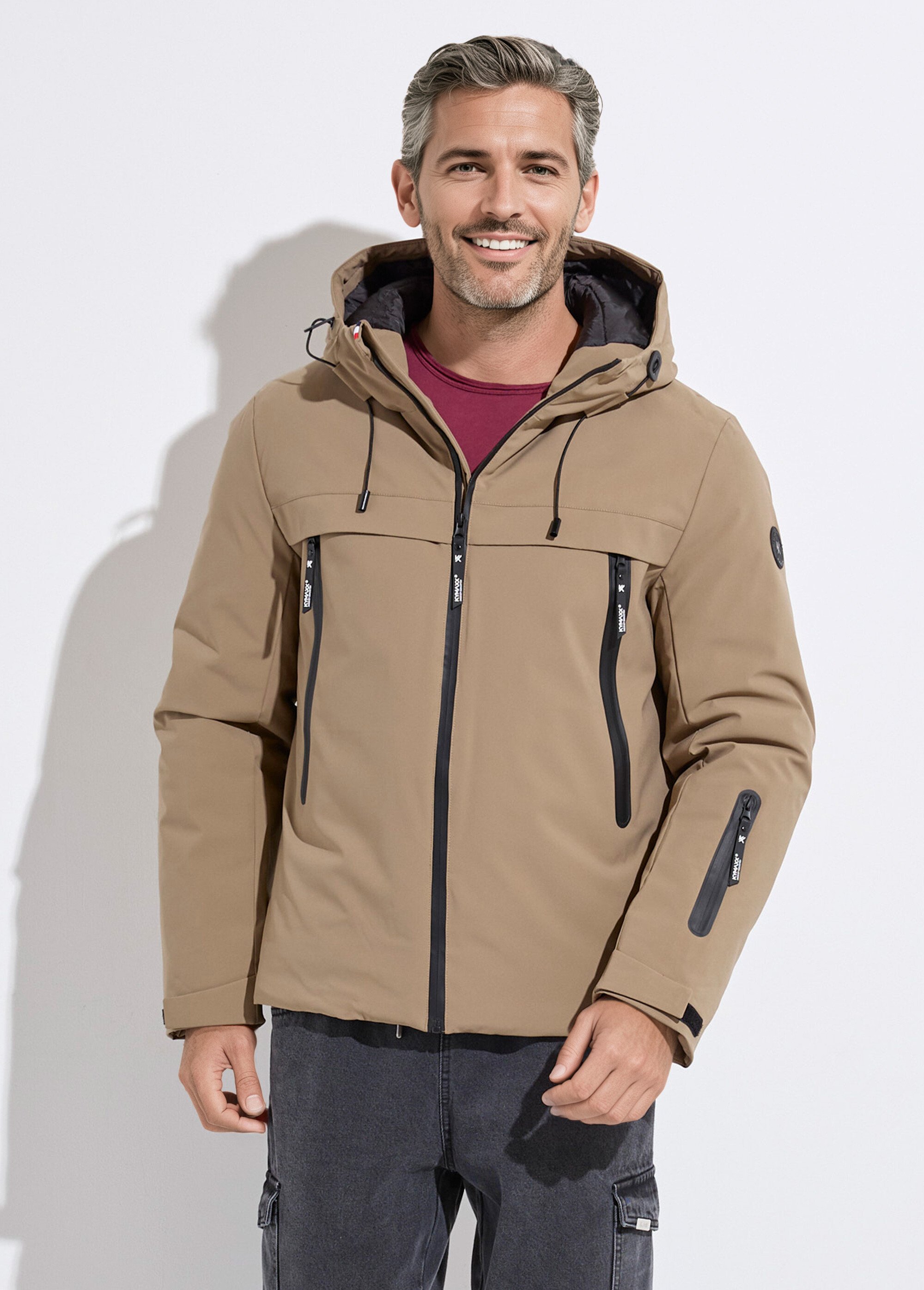 Parka chaude zippée déperlante à capuche Homme Beige KYM5333 FA1