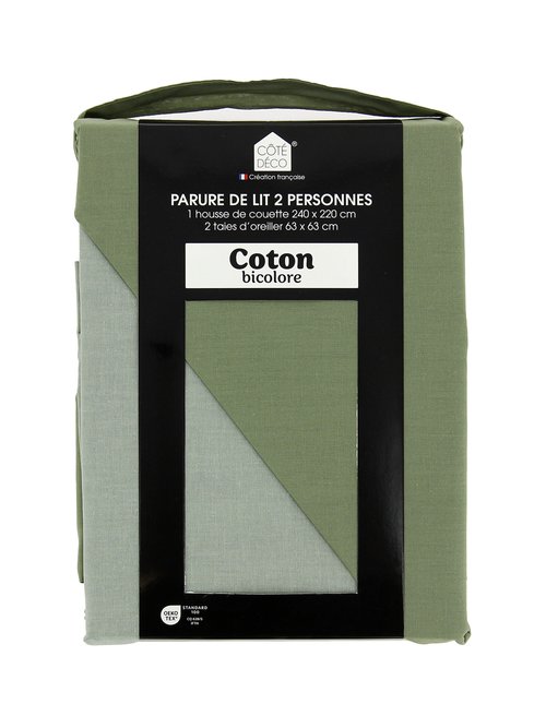 Parure housse de couette bicolore, coton Vert TIS-SAULE AP1