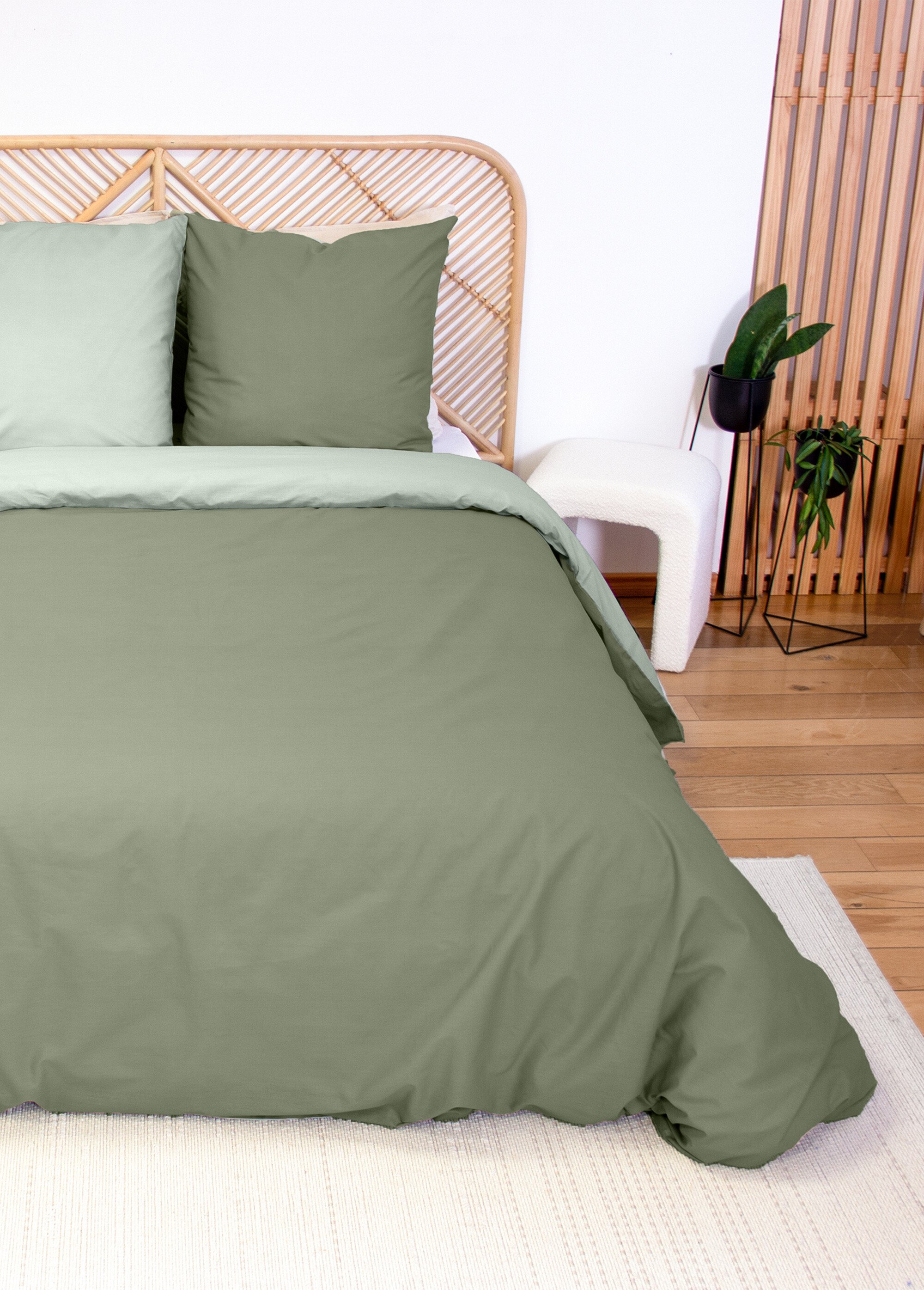 Parure housse de couette bicolore, coton Vert TIS-SAULE FA1