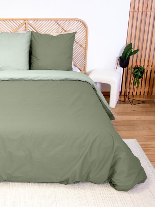 Parure housse de couette bicolore, coton Vert TIS-SAULE FA1