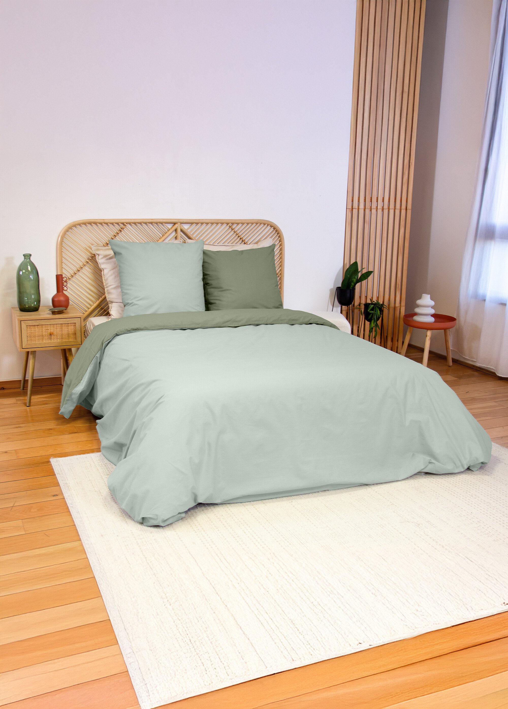 Parure housse de couette bicolore, coton Vert TIS-SAULE SI1