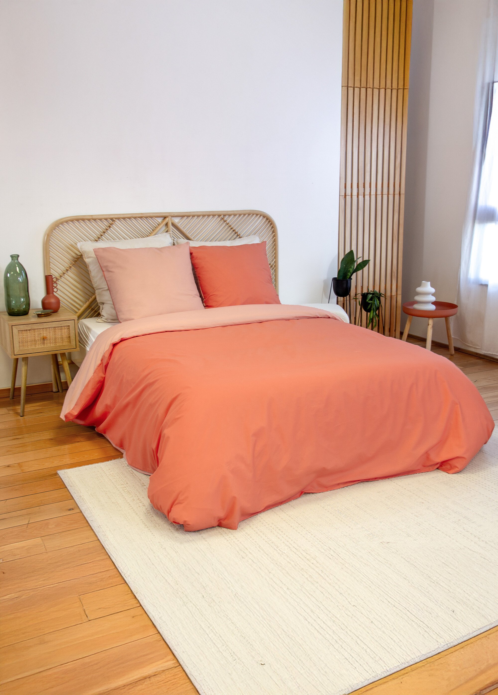 Parure housse de couette bicolore, coton Orange TIS-SAULE SI1