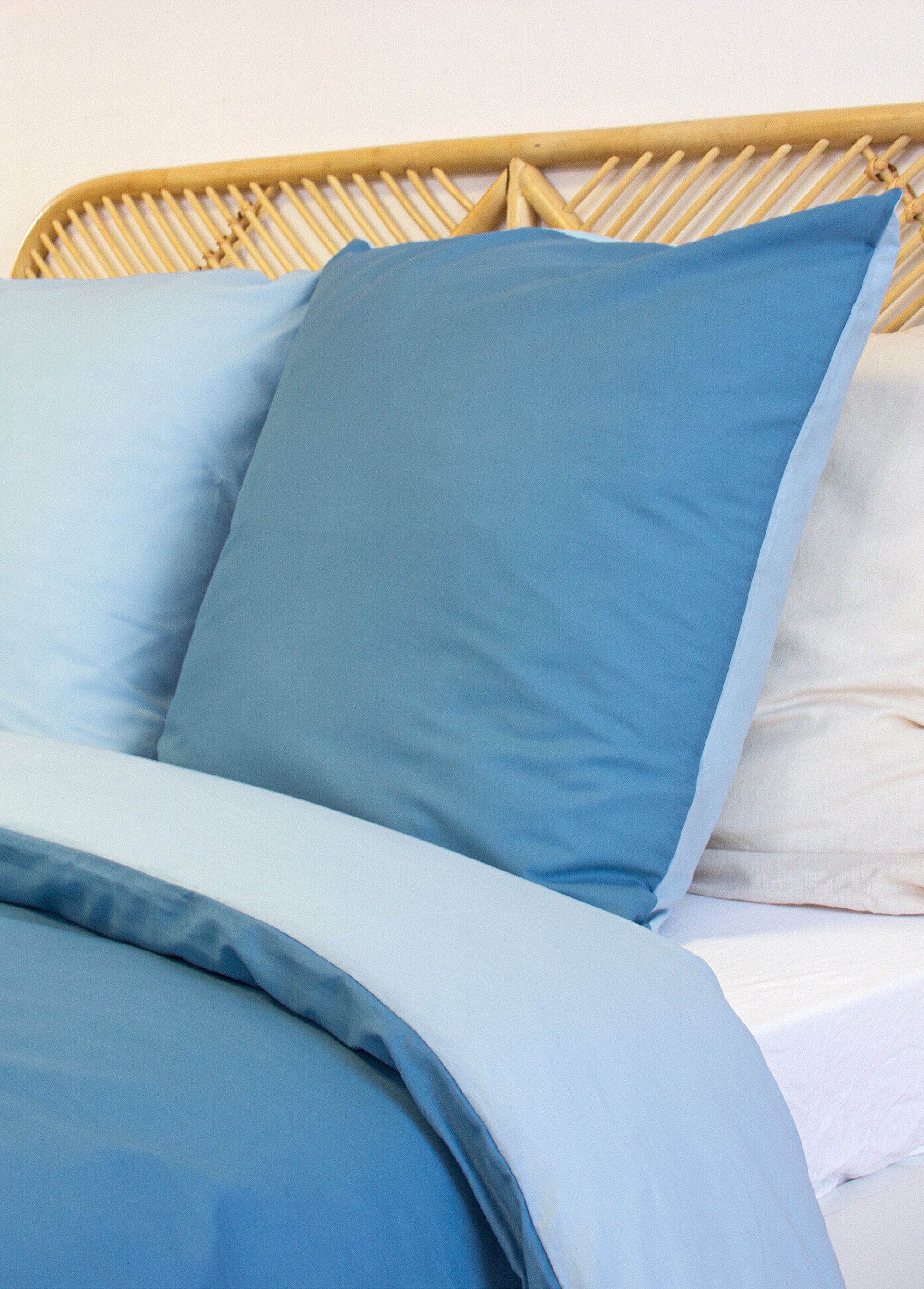 Parure housse de couette bicolore, coton Bleu TIS-SAULE DE1