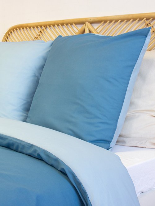 Parure housse de couette bicolore, coton Bleu TIS-SAULE DE1