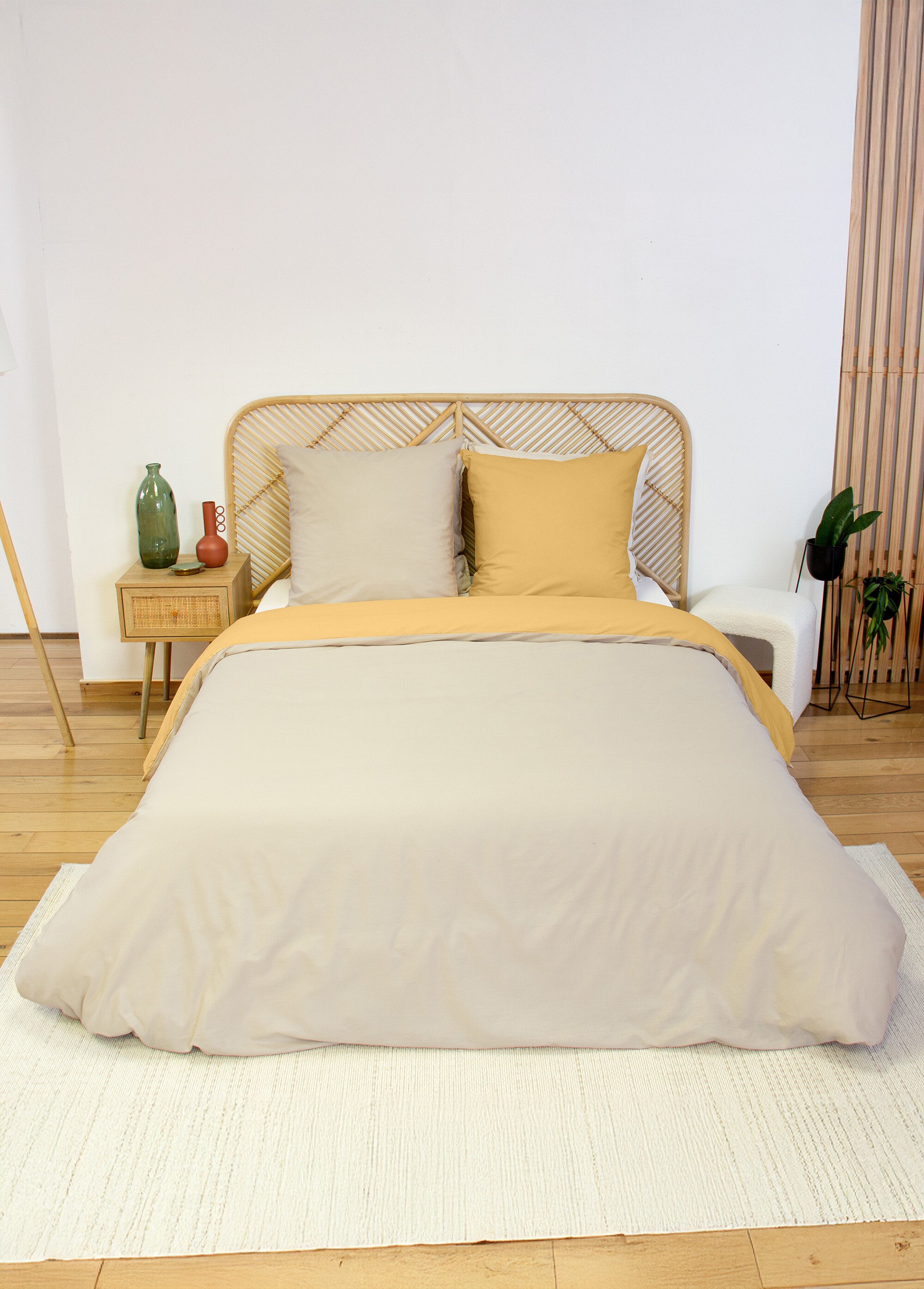 Parure housse de couette bicolore, coton Doré TIS-SAULE SI1