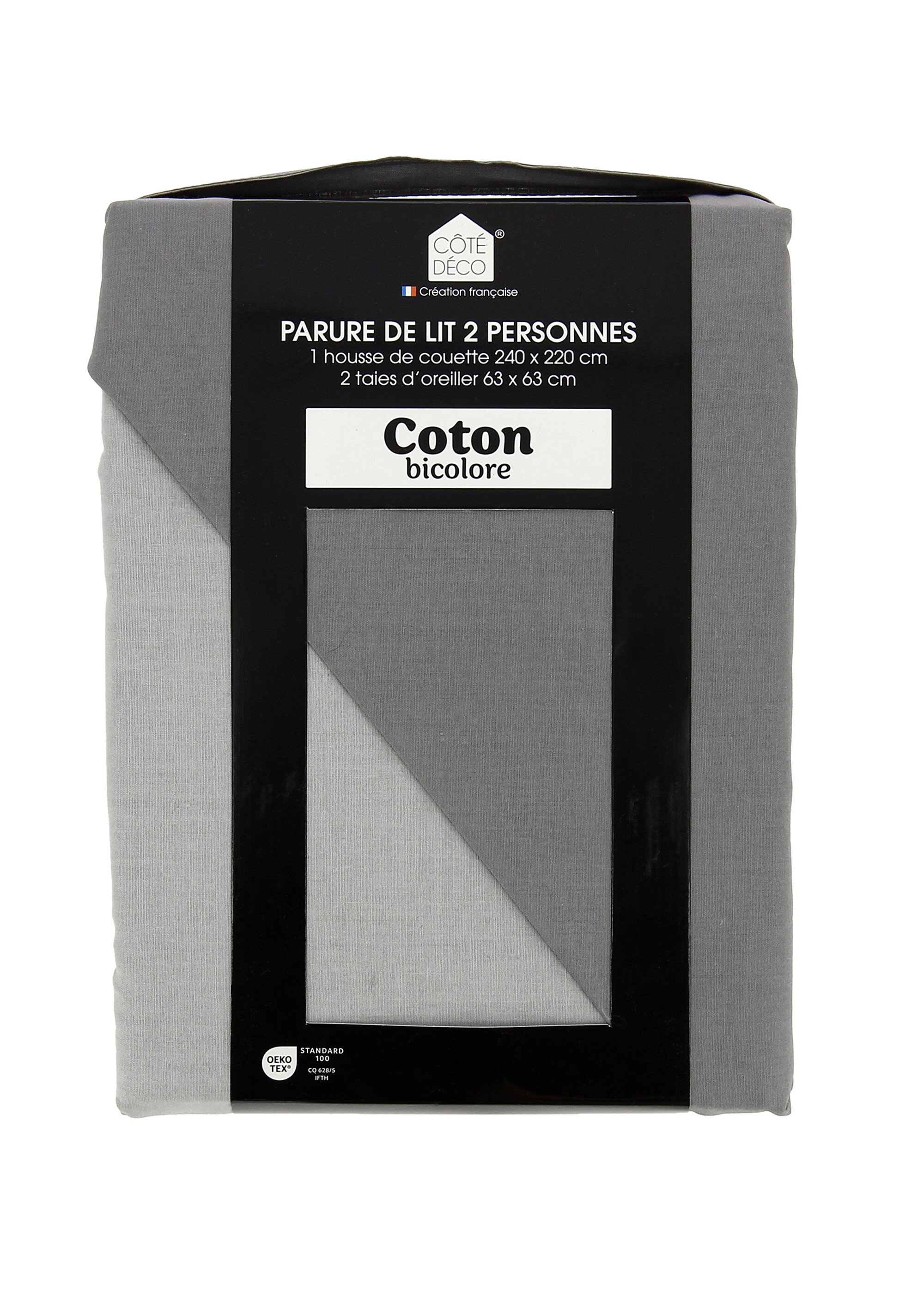 Parure housse de couette bicolore, coton Gris TIS-SAULE AP1