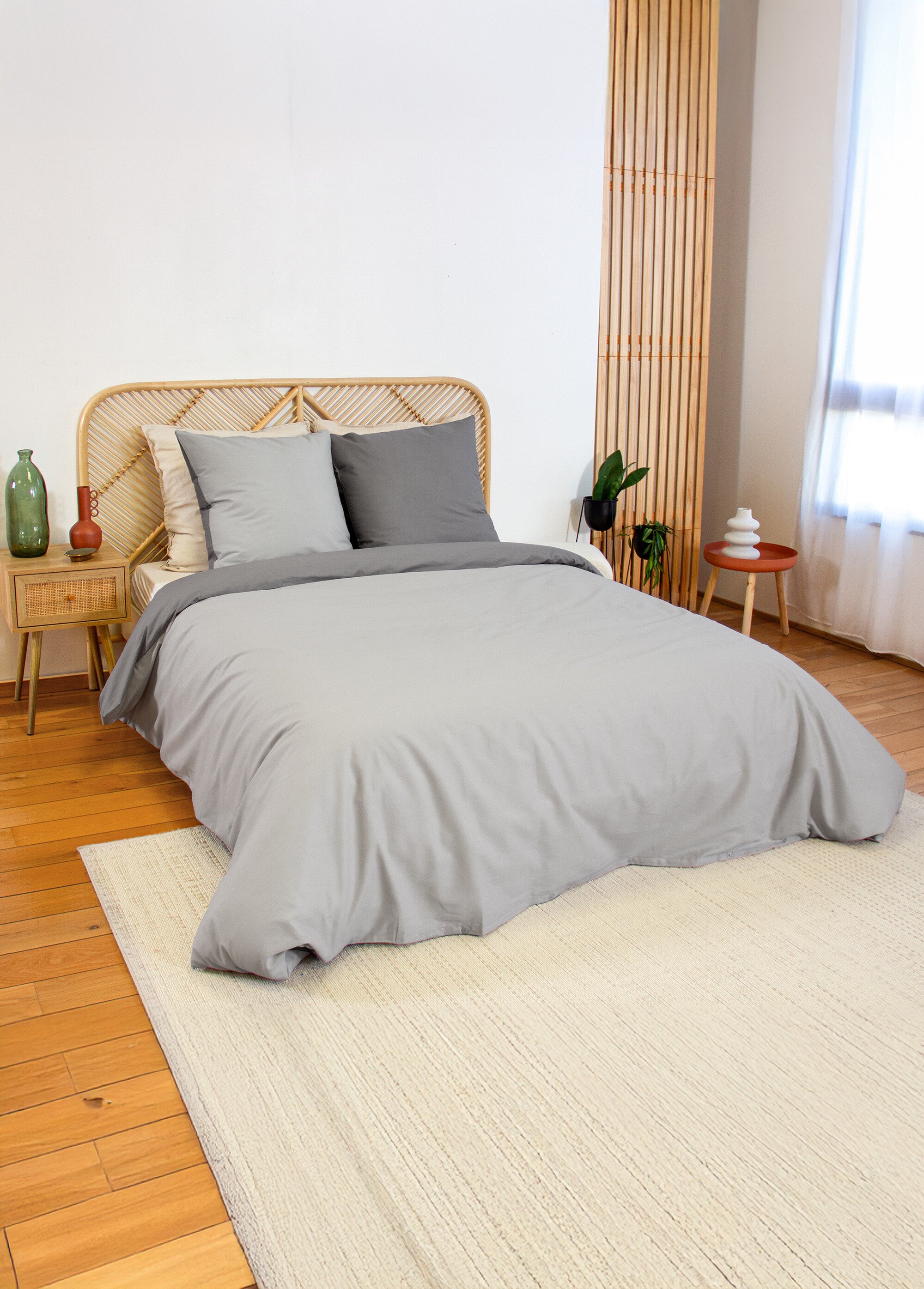 Parure housse de couette bicolore, coton Gris TIS-SAULE SI1