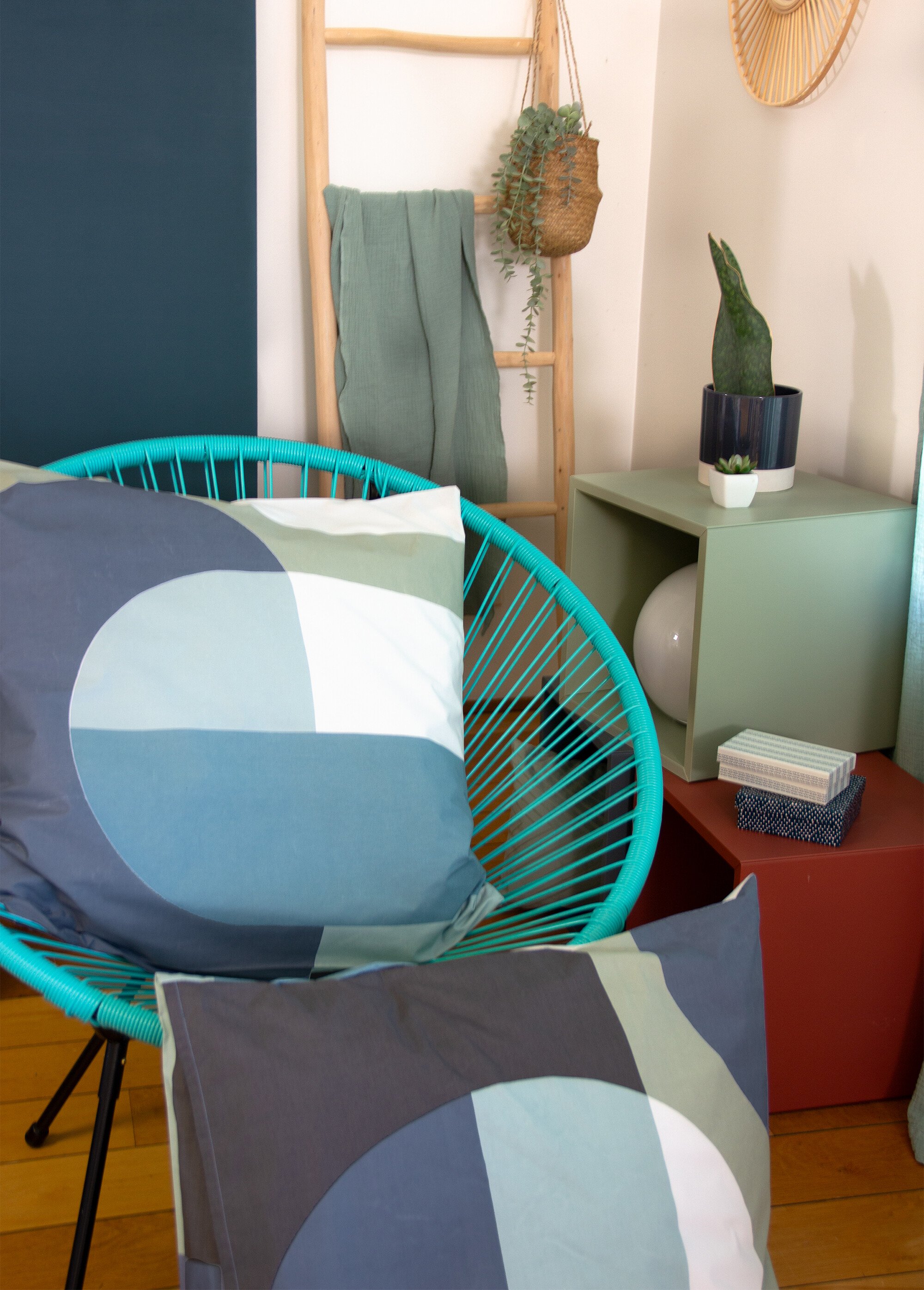Parure housse de couette coton, geometric Bleu TIS-JOELLE DE4